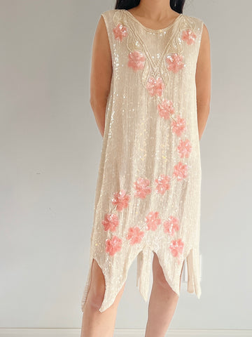 1980s Silk Sequins Dress - M