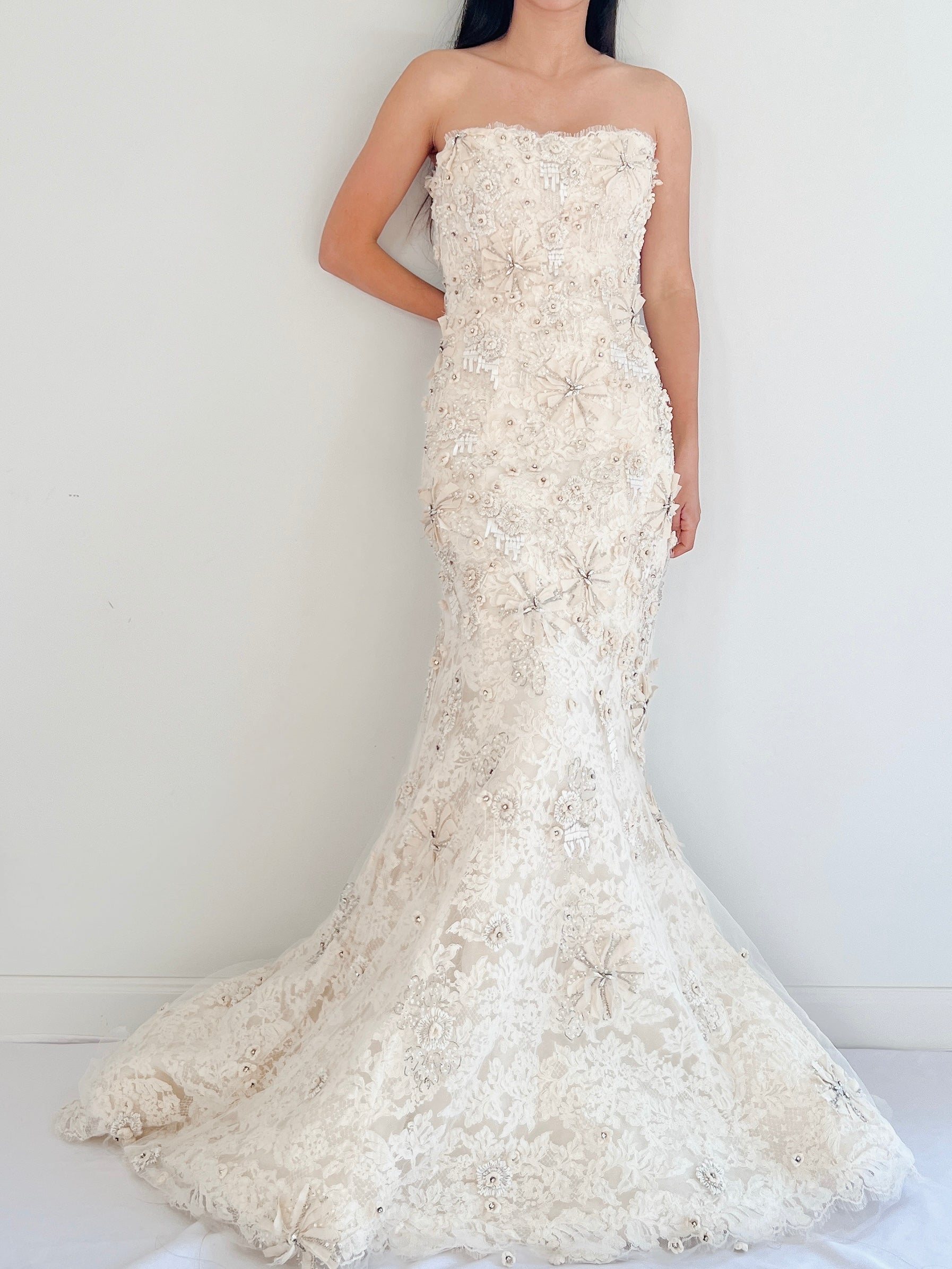 Monique Llhuilier 3D Lace Gown - S/4
