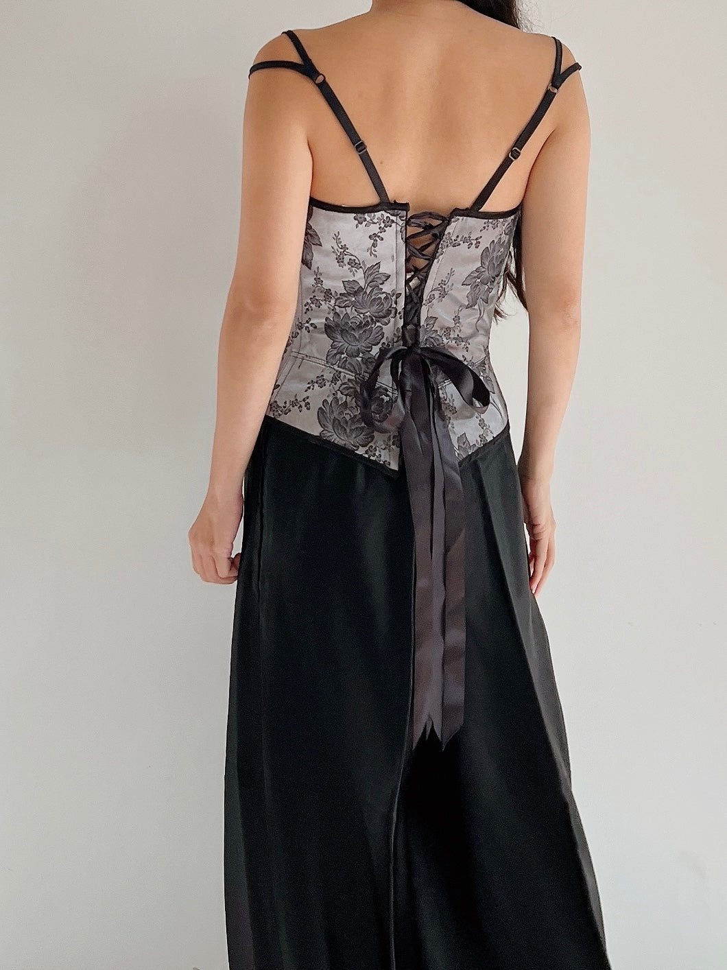 Vintage Gray Brocade Bustier - XS/S (32-34” Bust)