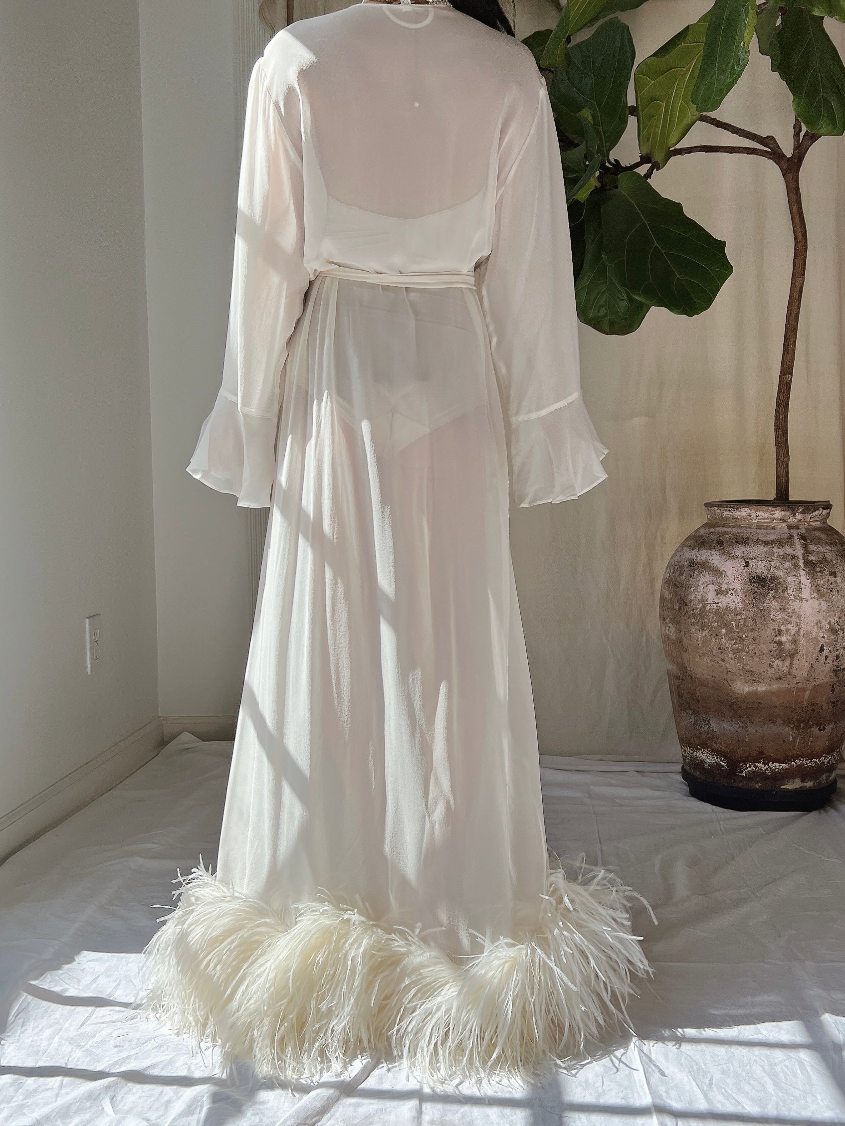 Vintage Silk Feathered Robe - M