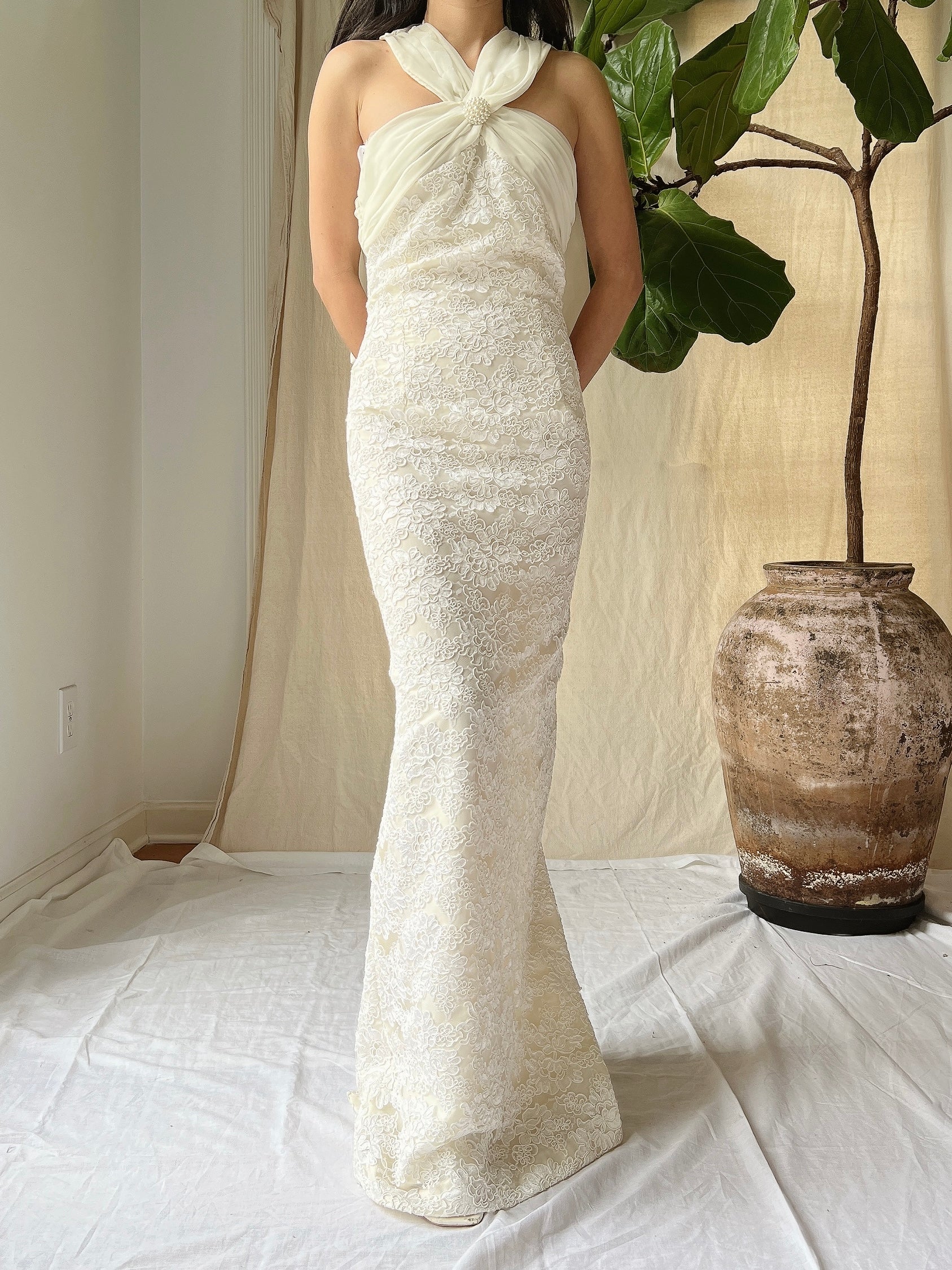 Vintage Alencon Column Gown - S