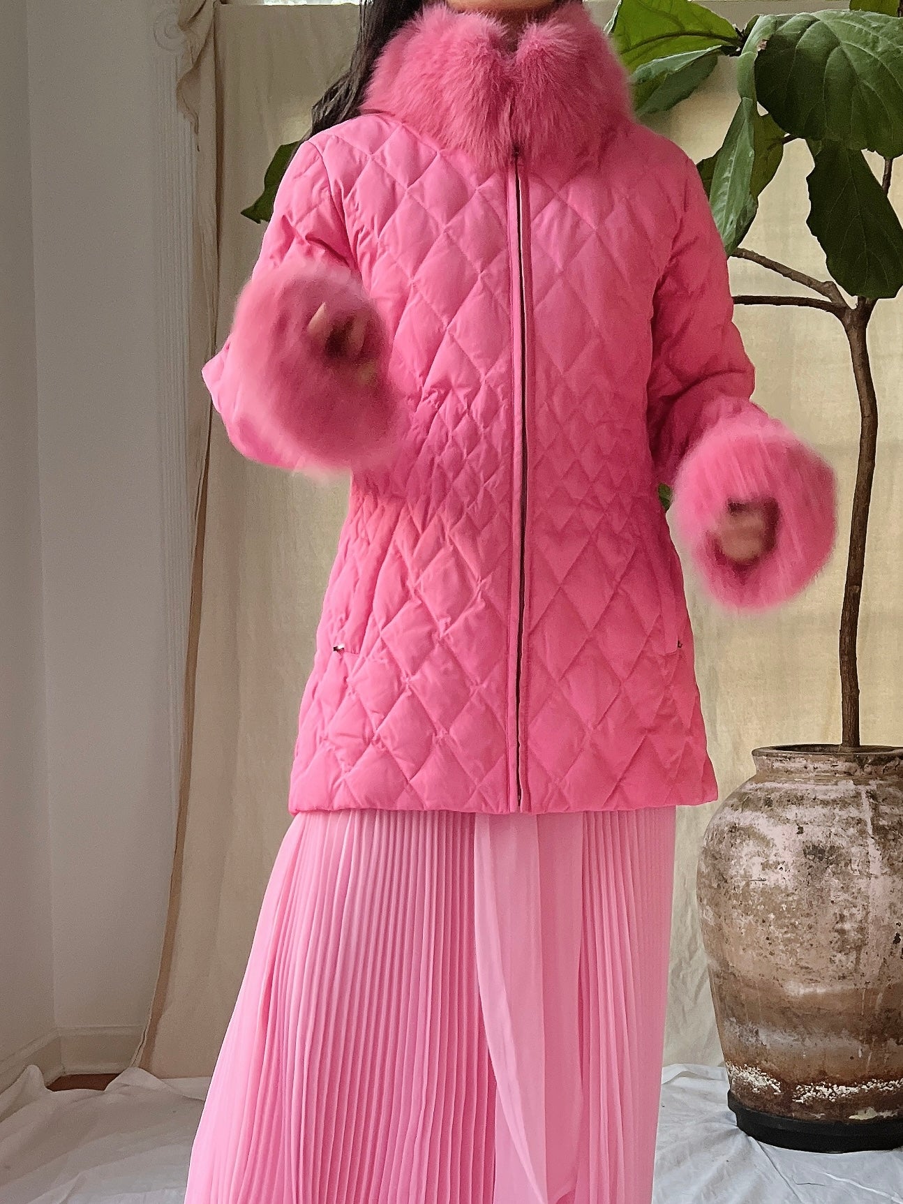 Vintage Hot Pink Quilted Jacket - S/M