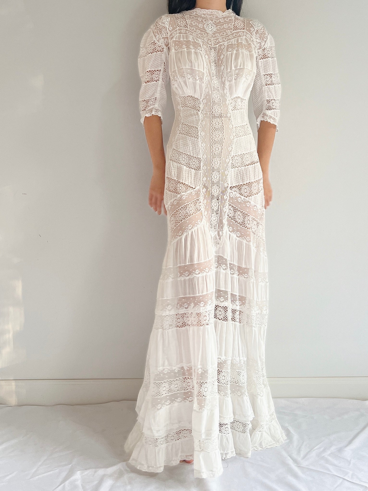 RESERVED Antique Lace Detail Batiste Dress - XS/S