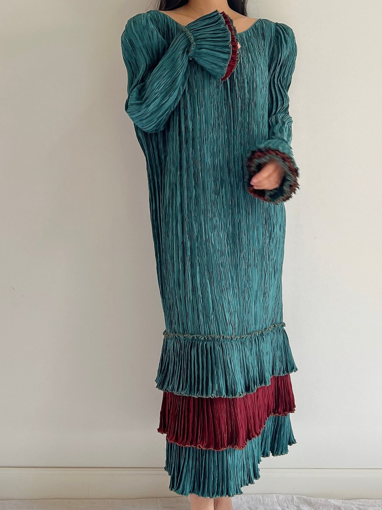 Vintage Mary McFadden Teal Layered Dress - M/L