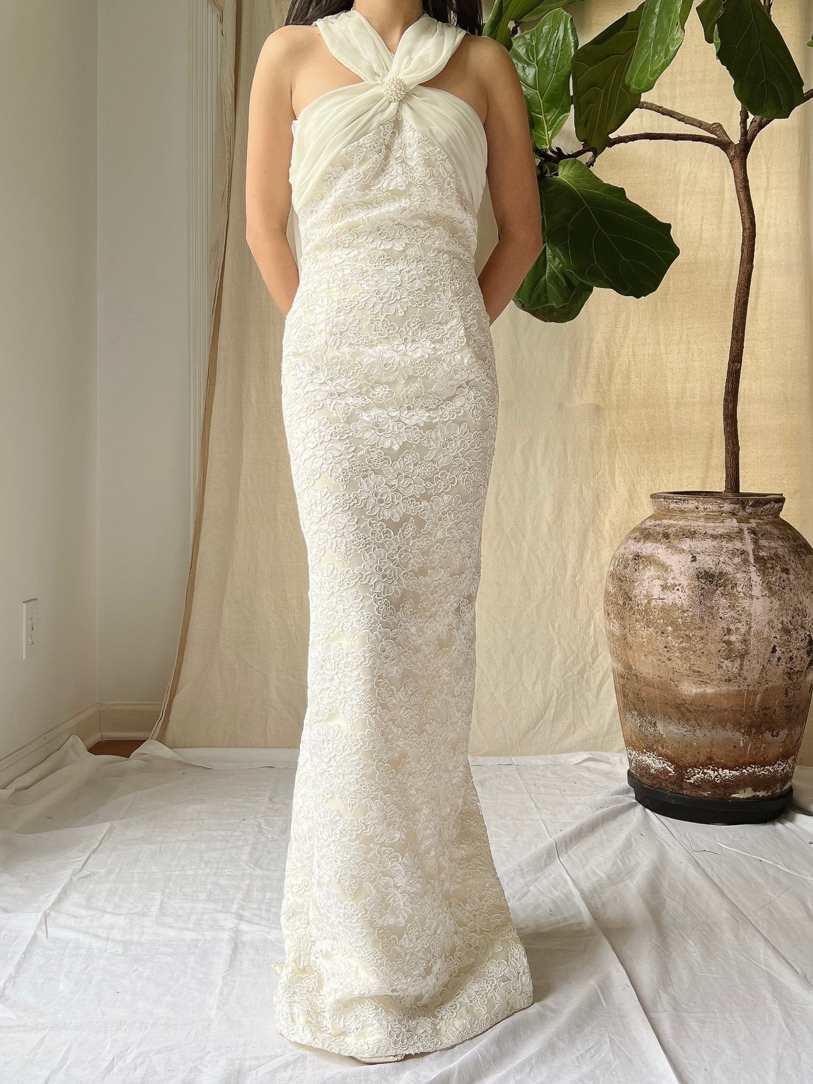 Vintage Alencon Column Gown - S