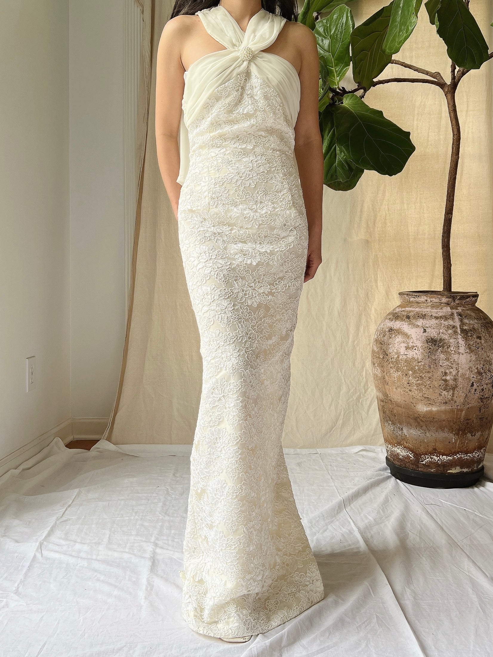 Vintage Alencon Column Gown - S
