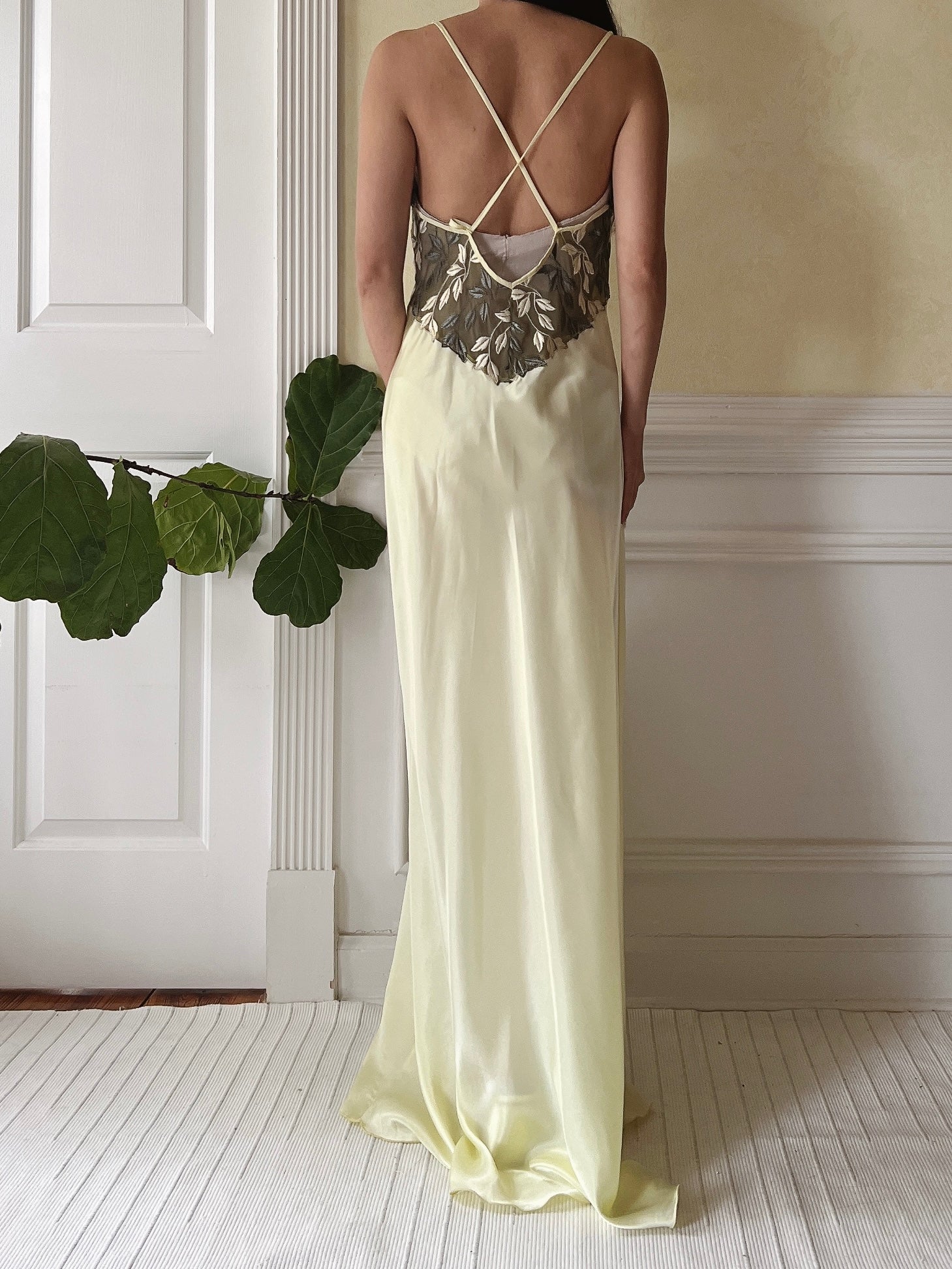 Vintage Lime Green Satin Slip Dress - M
