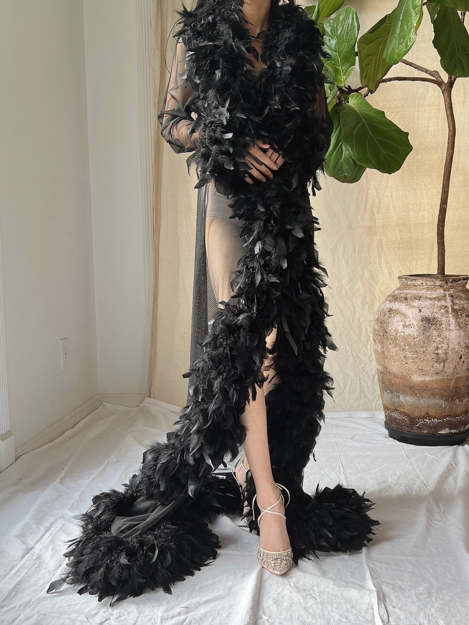 Vintage Black Feather Robe - OSFM