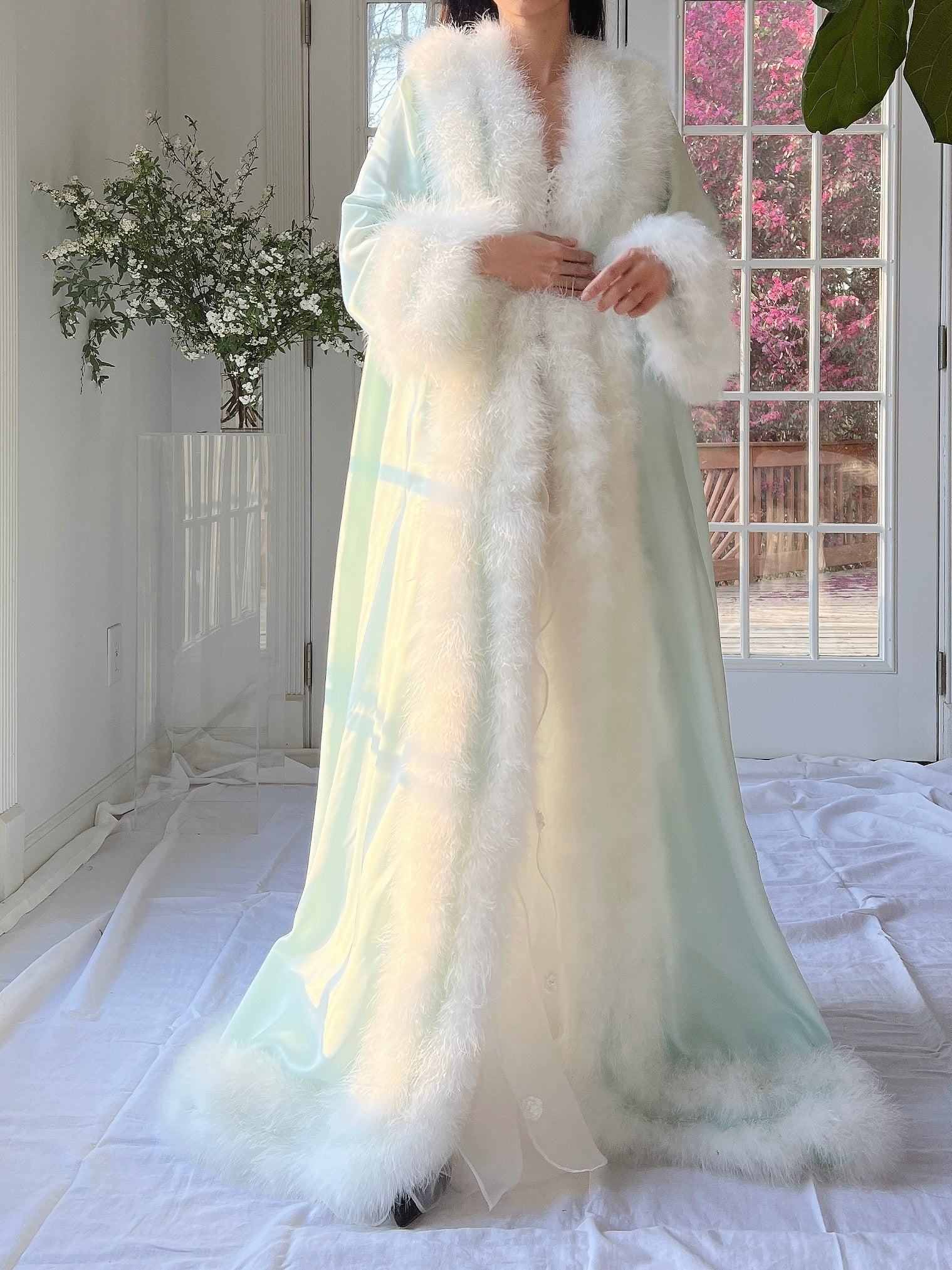 1960s Satin Feather Dressing Gown - OSFM
