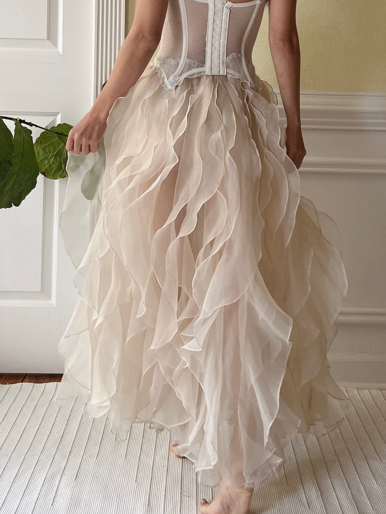 Vintage Nude Organza Ruffle Skirt - S-L
