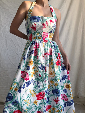 1980s Cotton Floral Dress - S