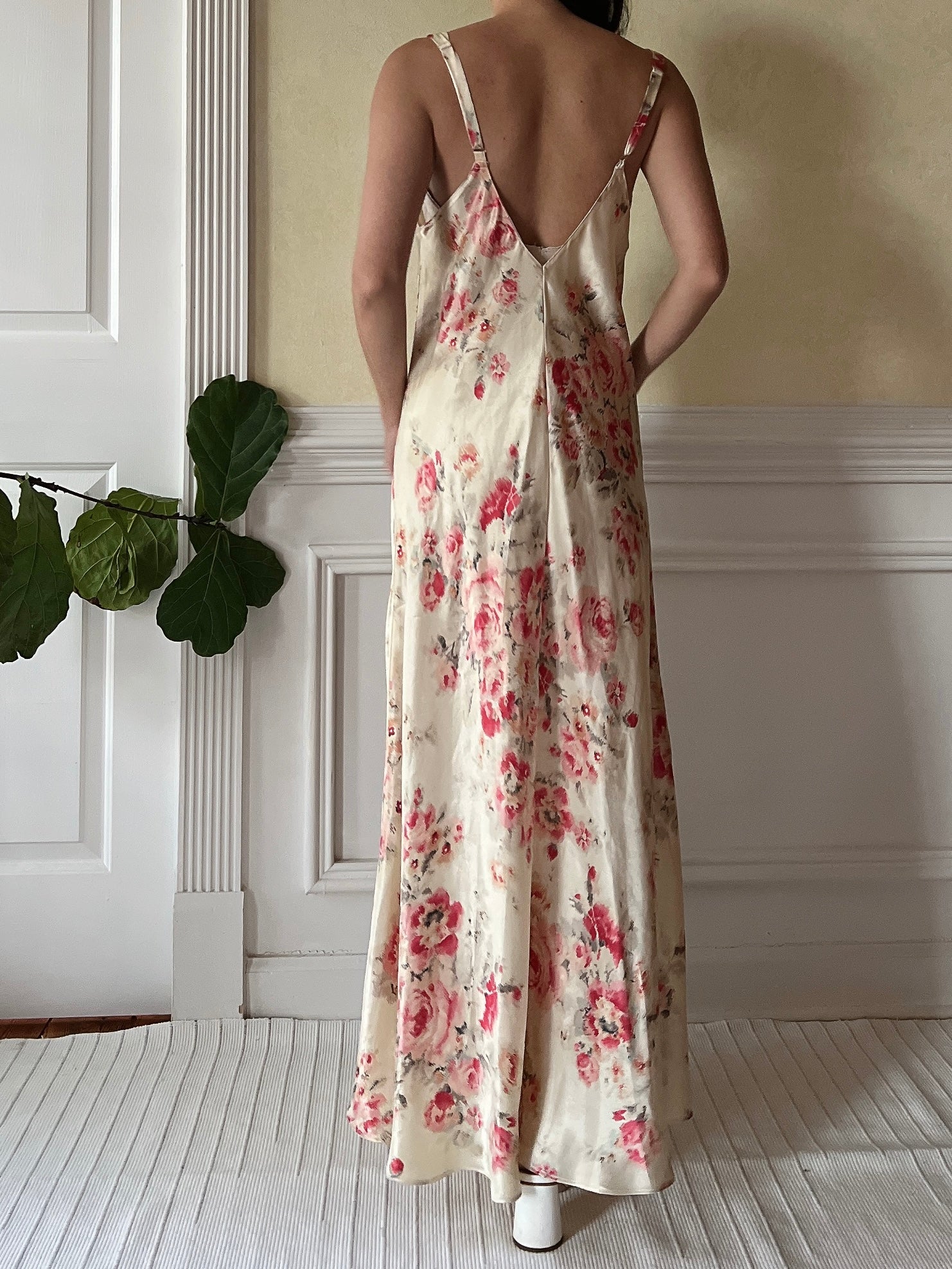 Vintage Oscar de la Renta Satin Floral Slip Dress - S/M