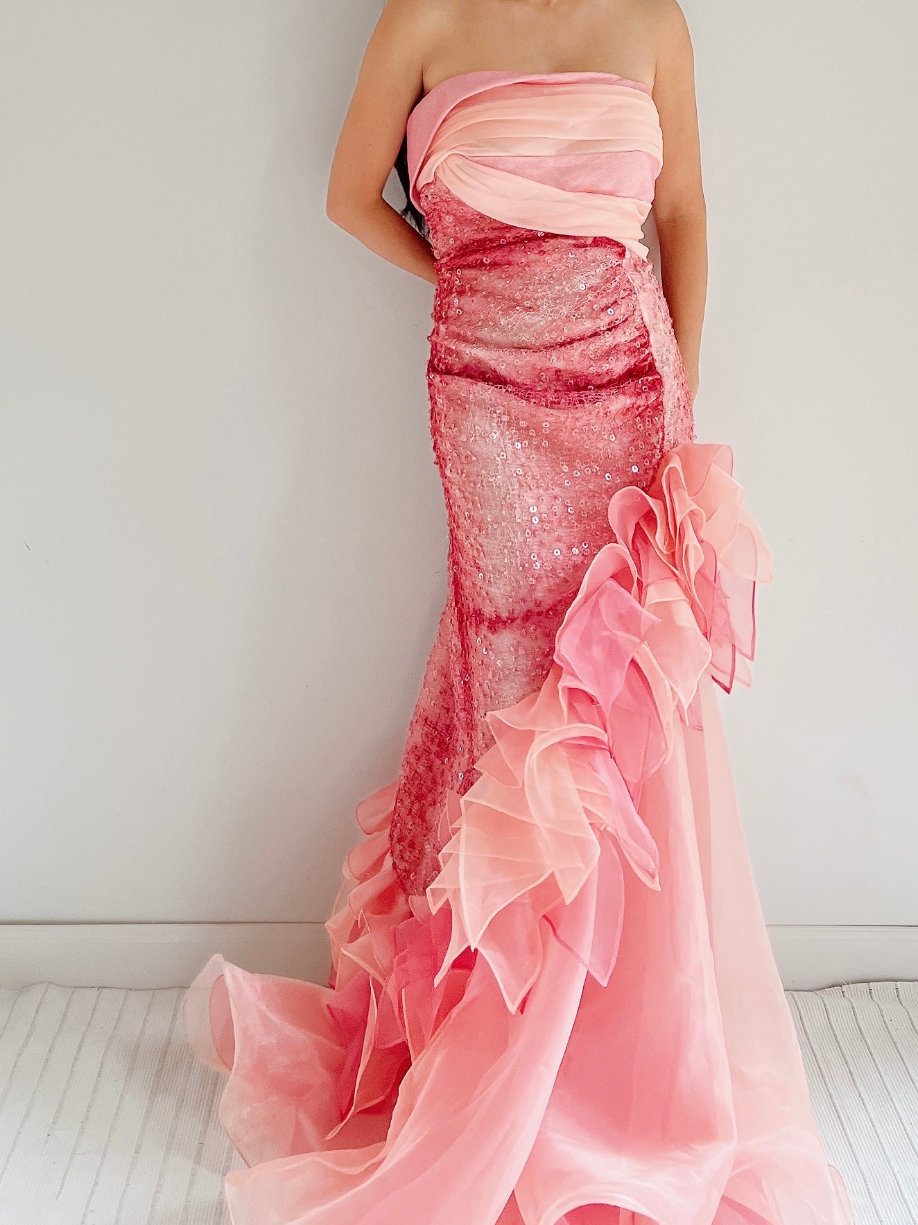 Vintage Organza Dress with Ruffles - M