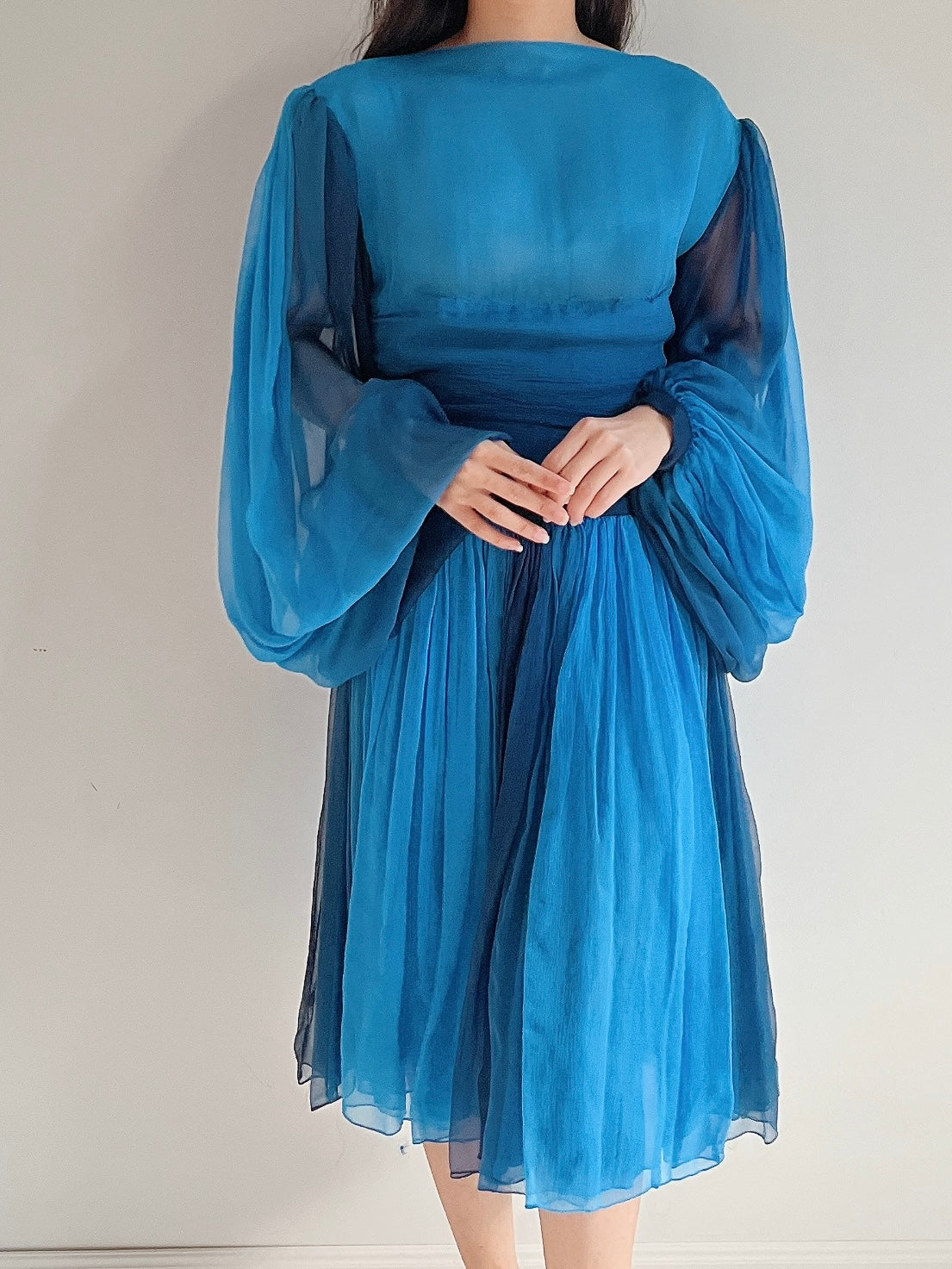 Vintage Pauline Trigere Silk Balloon Sleeve Dress