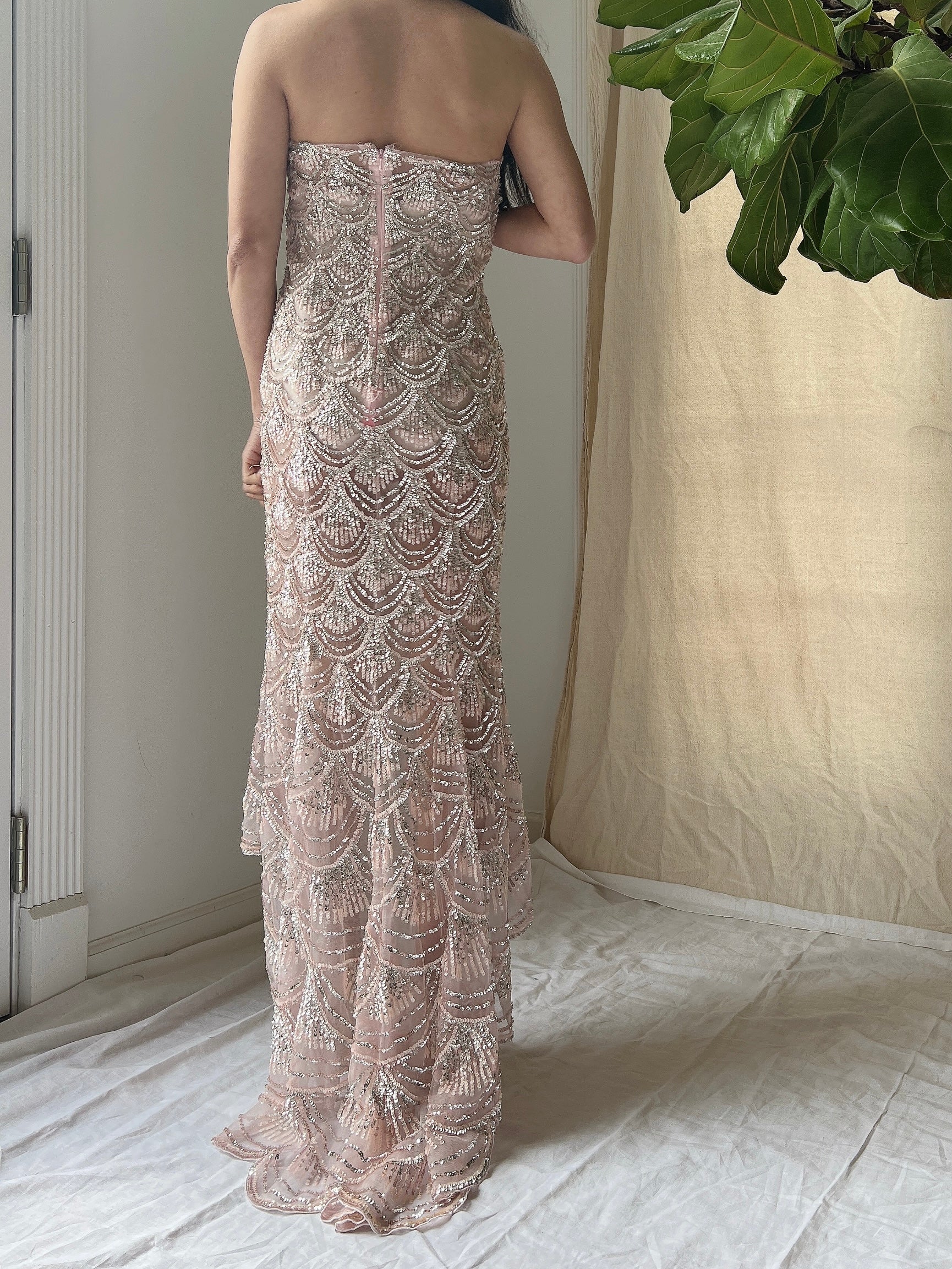 Strapless Sequins Tulle Hi-Low Dress - XS