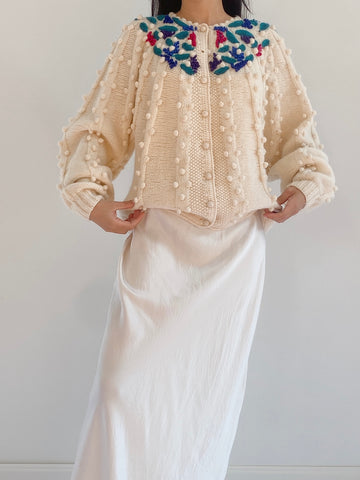 Vintage Popcorn Knit Cardigan - S/M