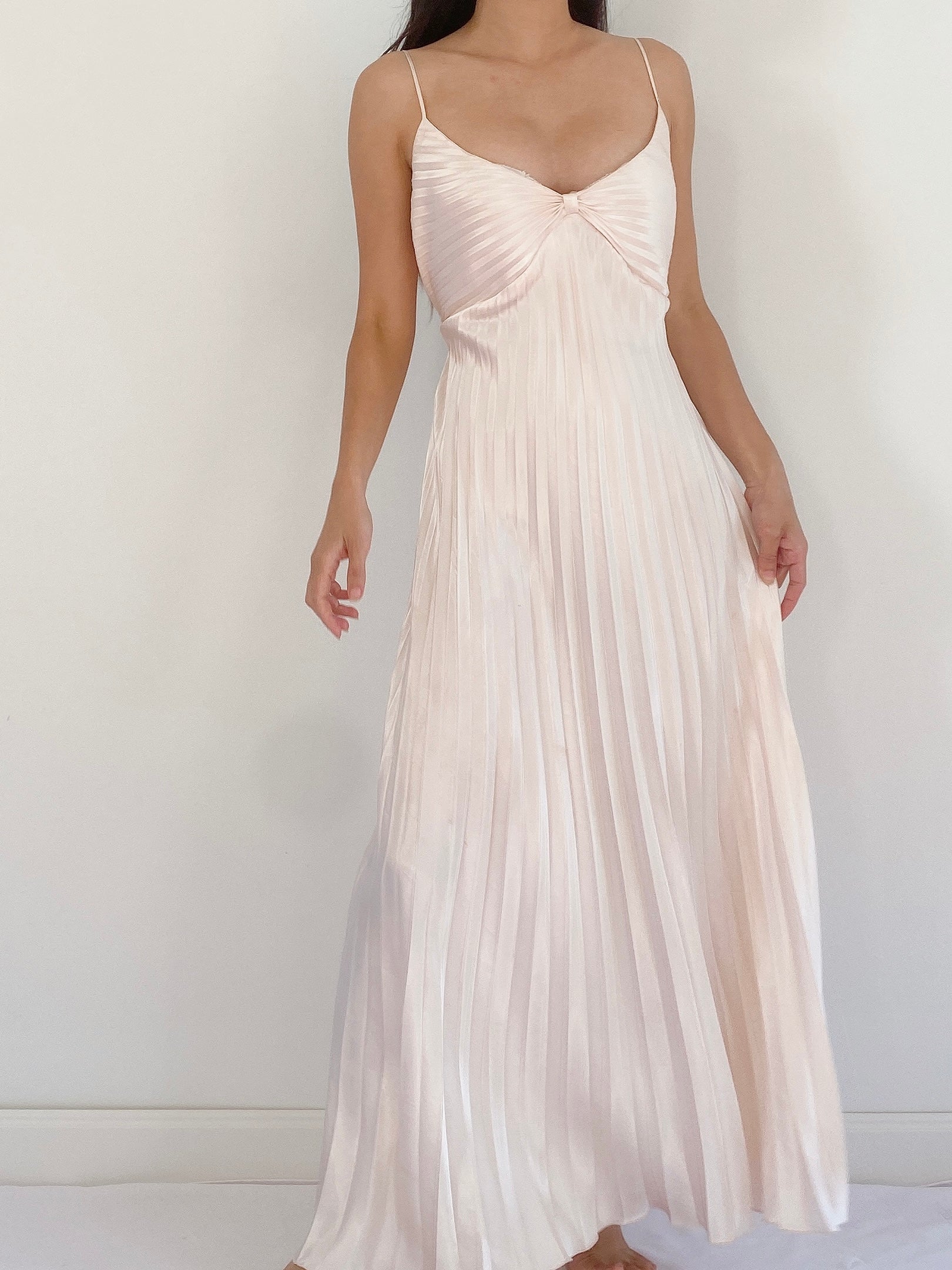 Vintage Shell Pink Pleated Dress - M/L