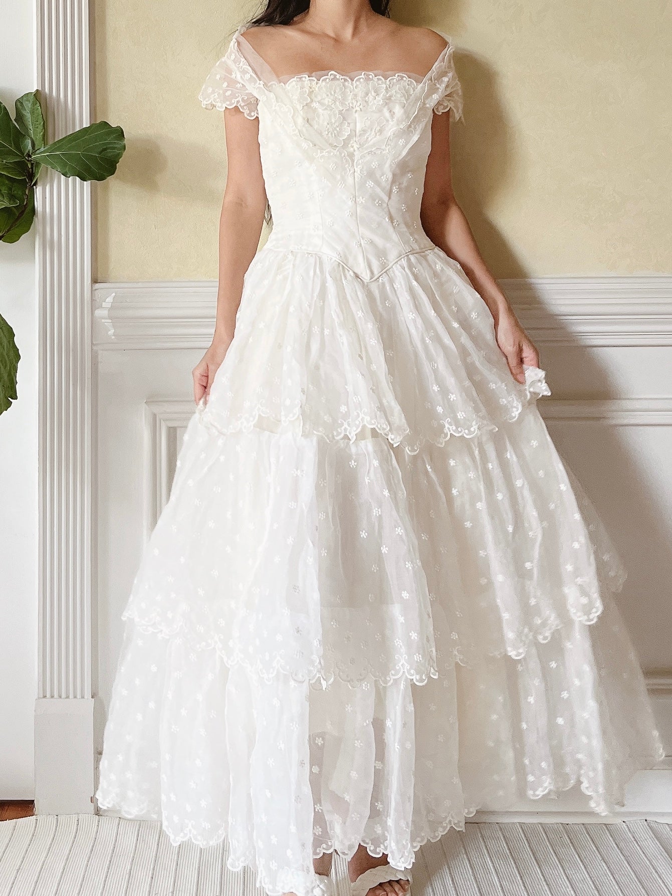 1950s Tiered Embroidered Gown - XS