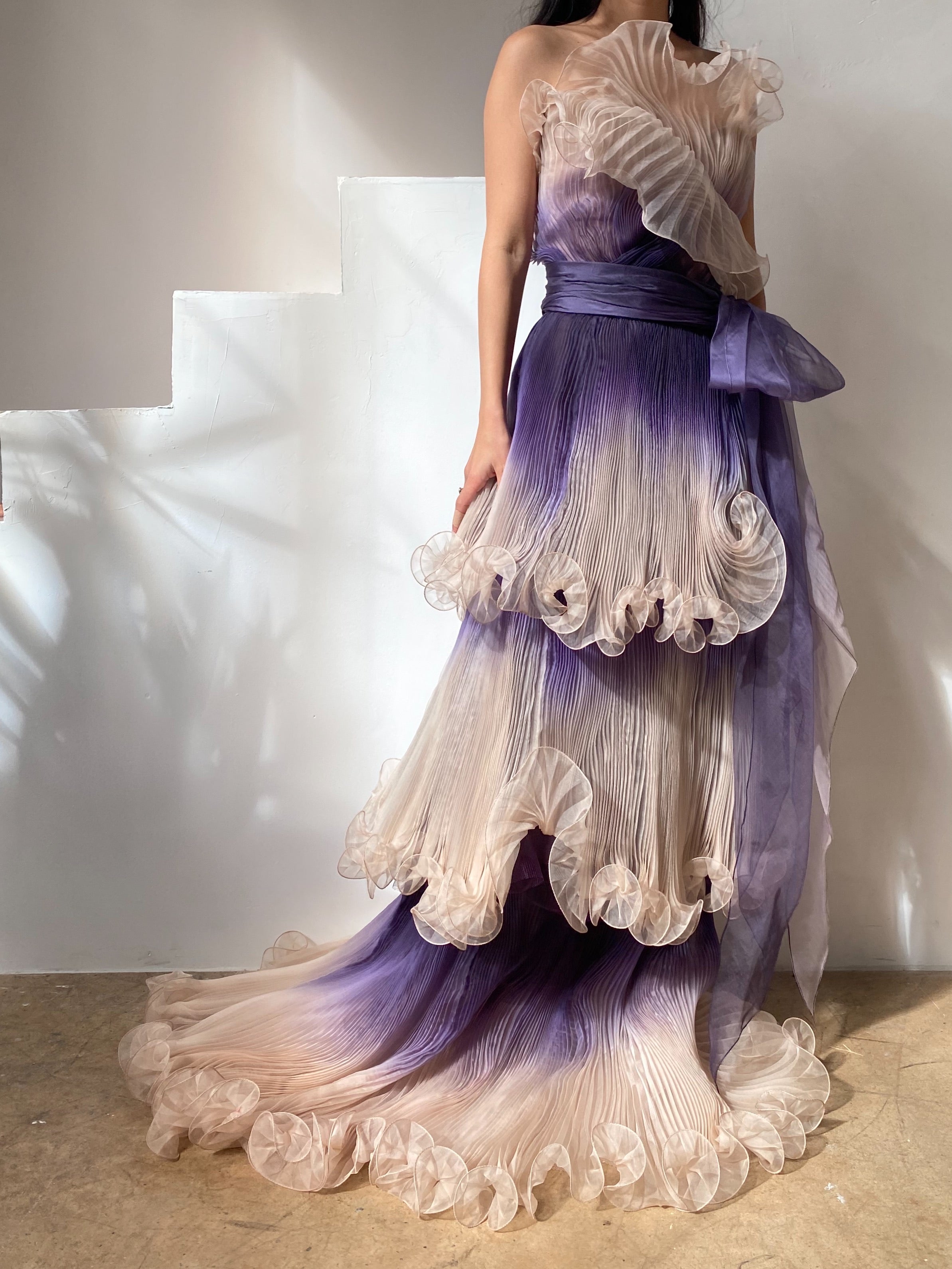 Marchesa Pleated Silk Organza Gown - S/6