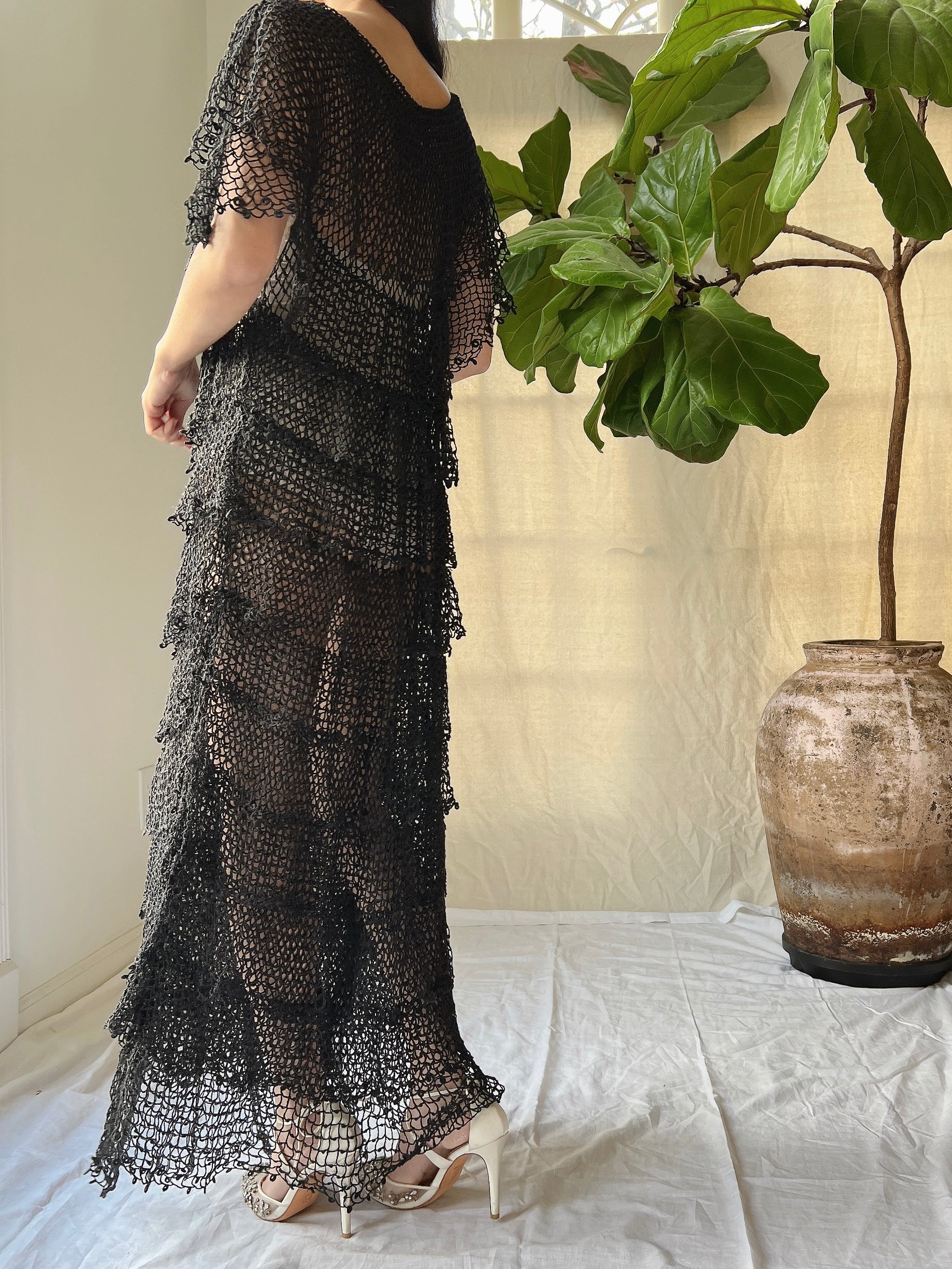 1970s Crochet Tiered Dress - S-M