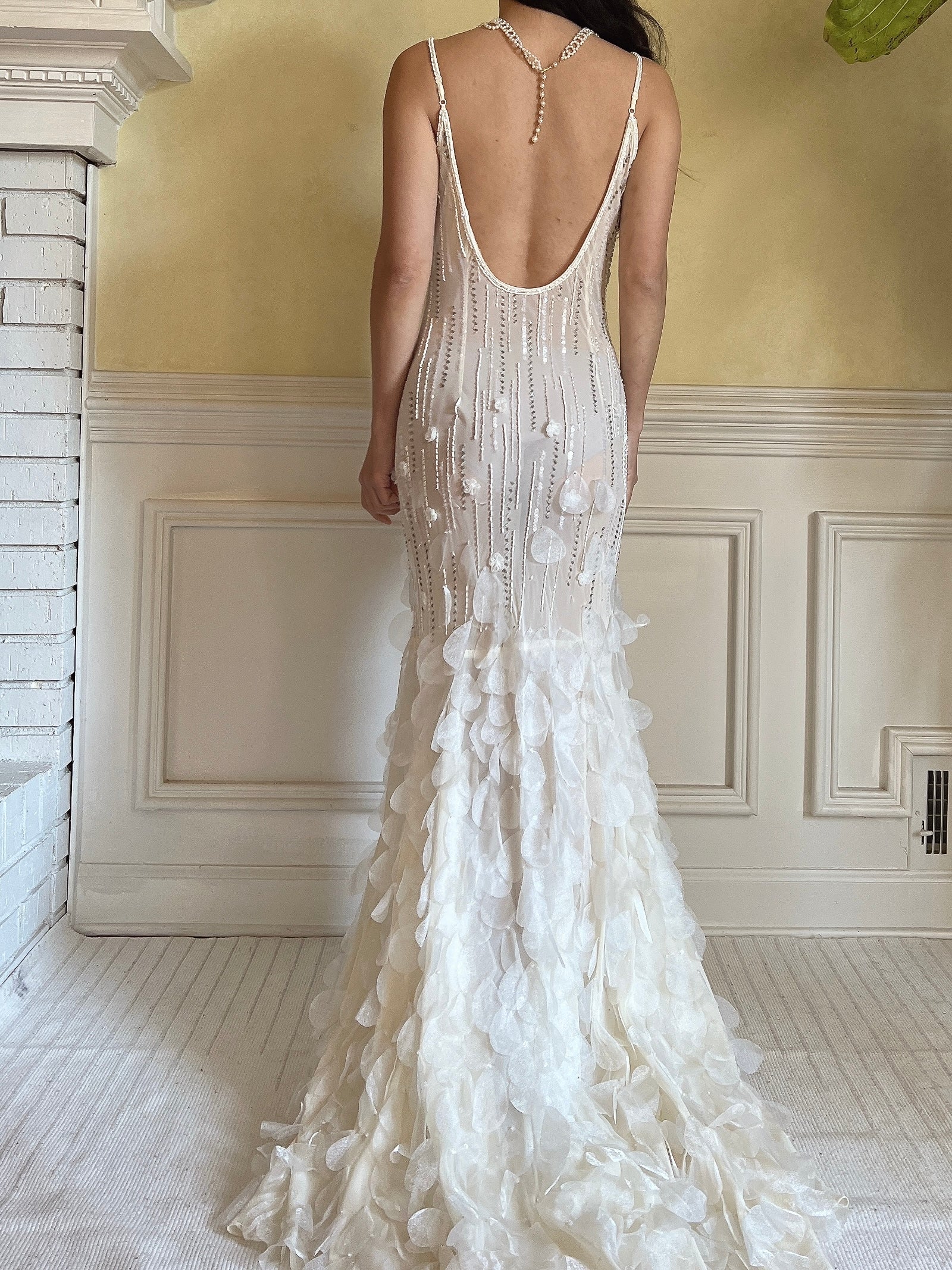 Vintage Silk Beaded Petal Dress - S