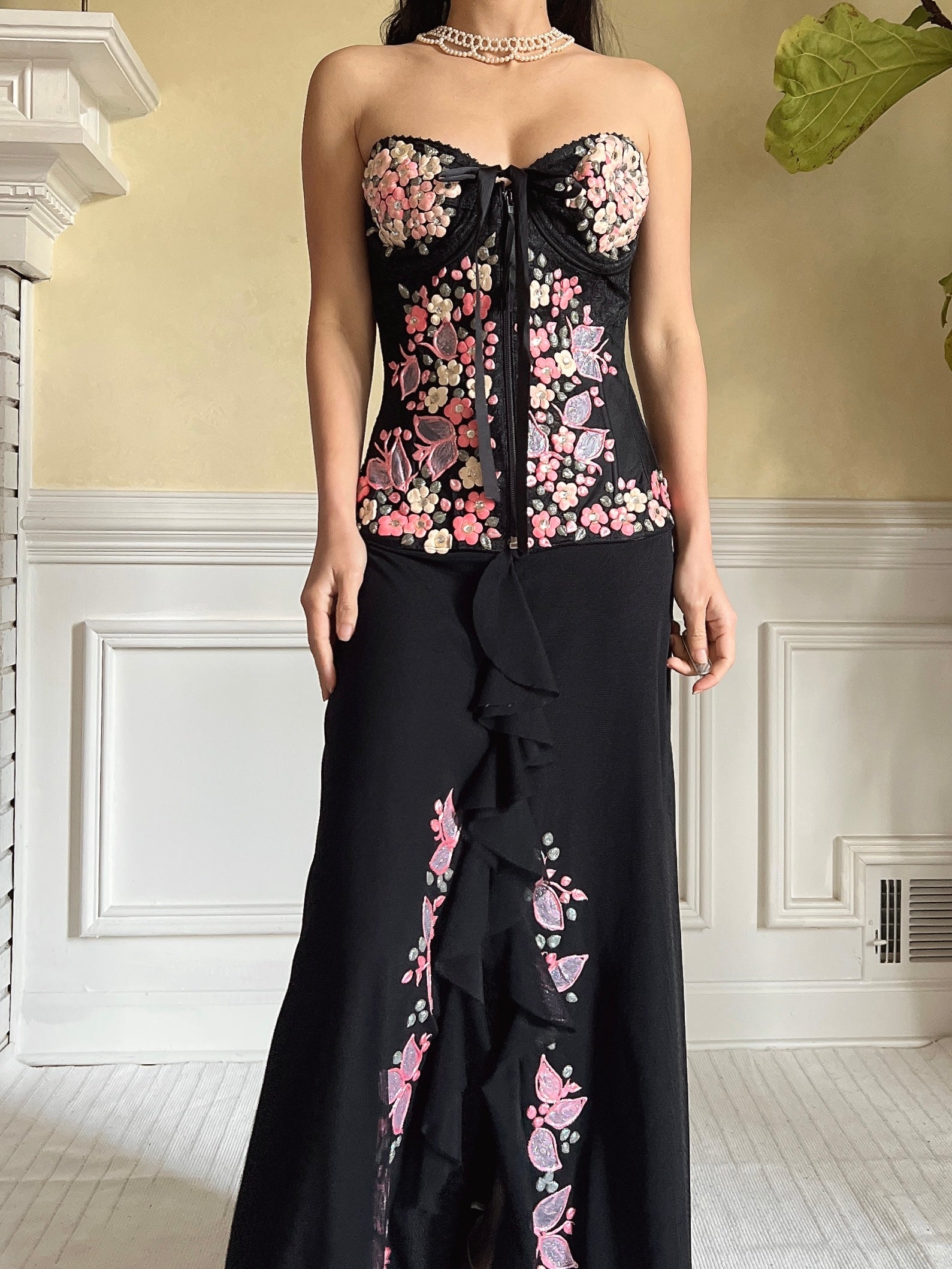 Vintage Painted Floral Dress - S-M