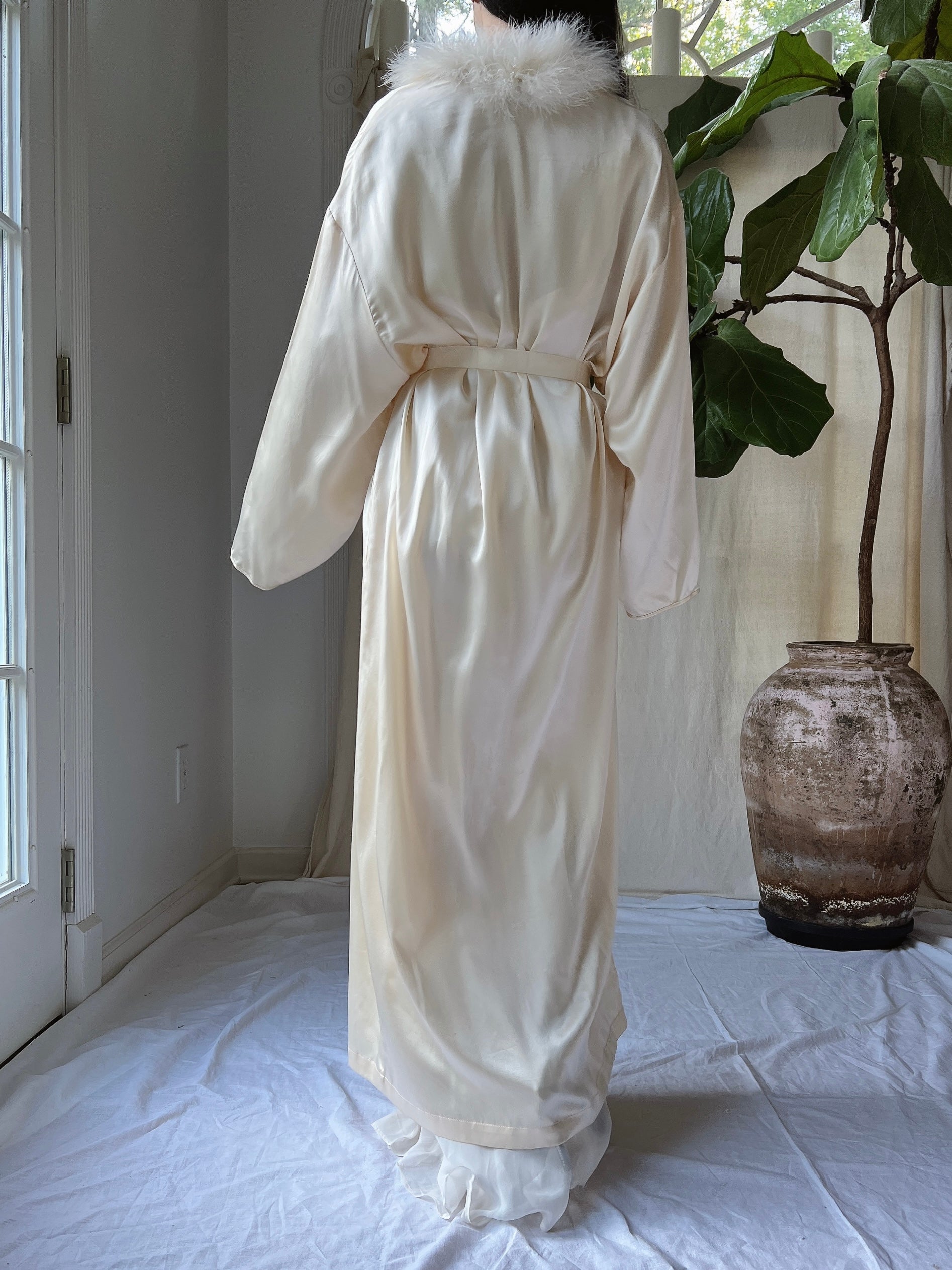 Vintage Silk Feather Collar Robe - OSFM
