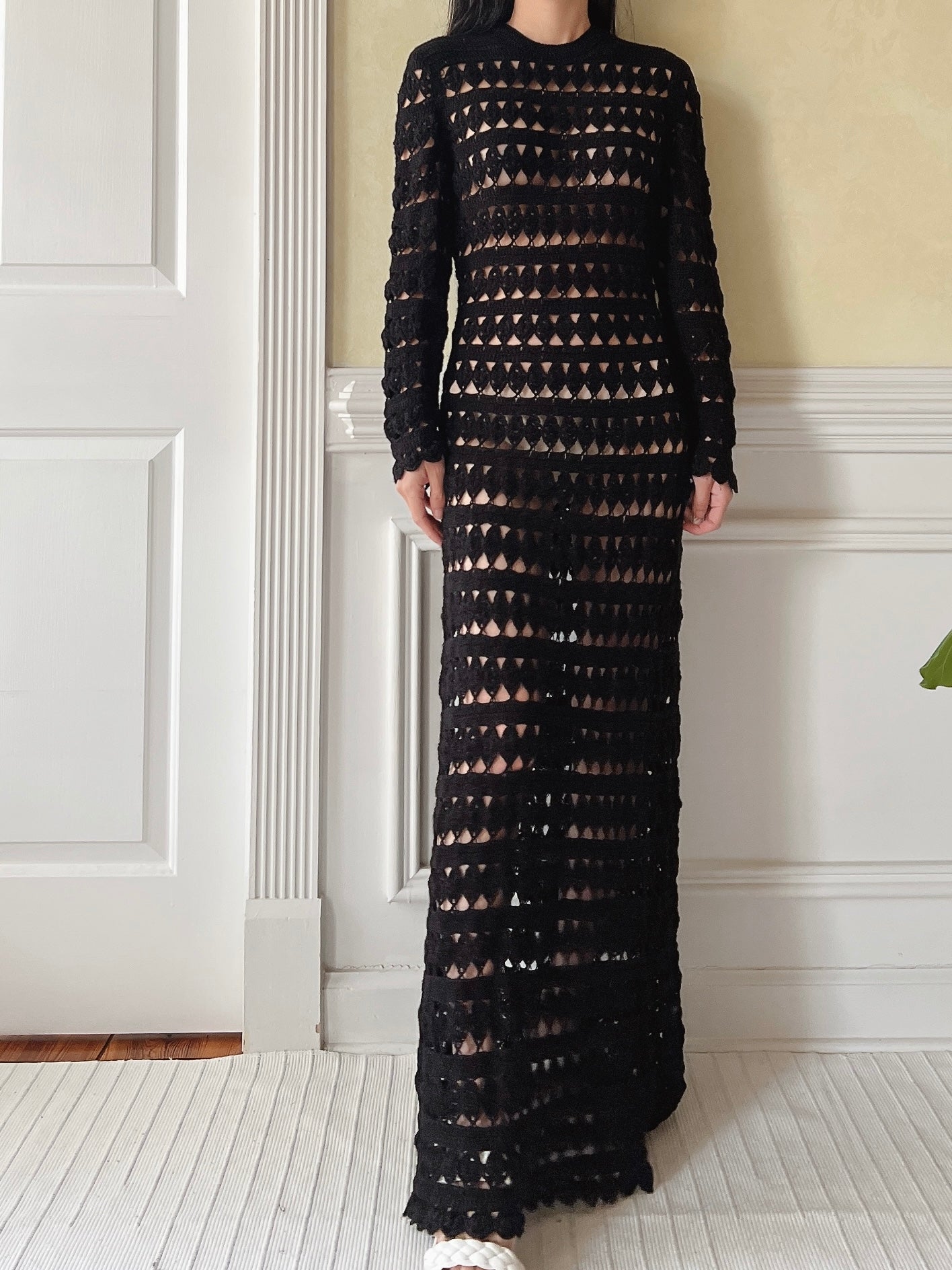 Vintage Black Crochet Dress - M