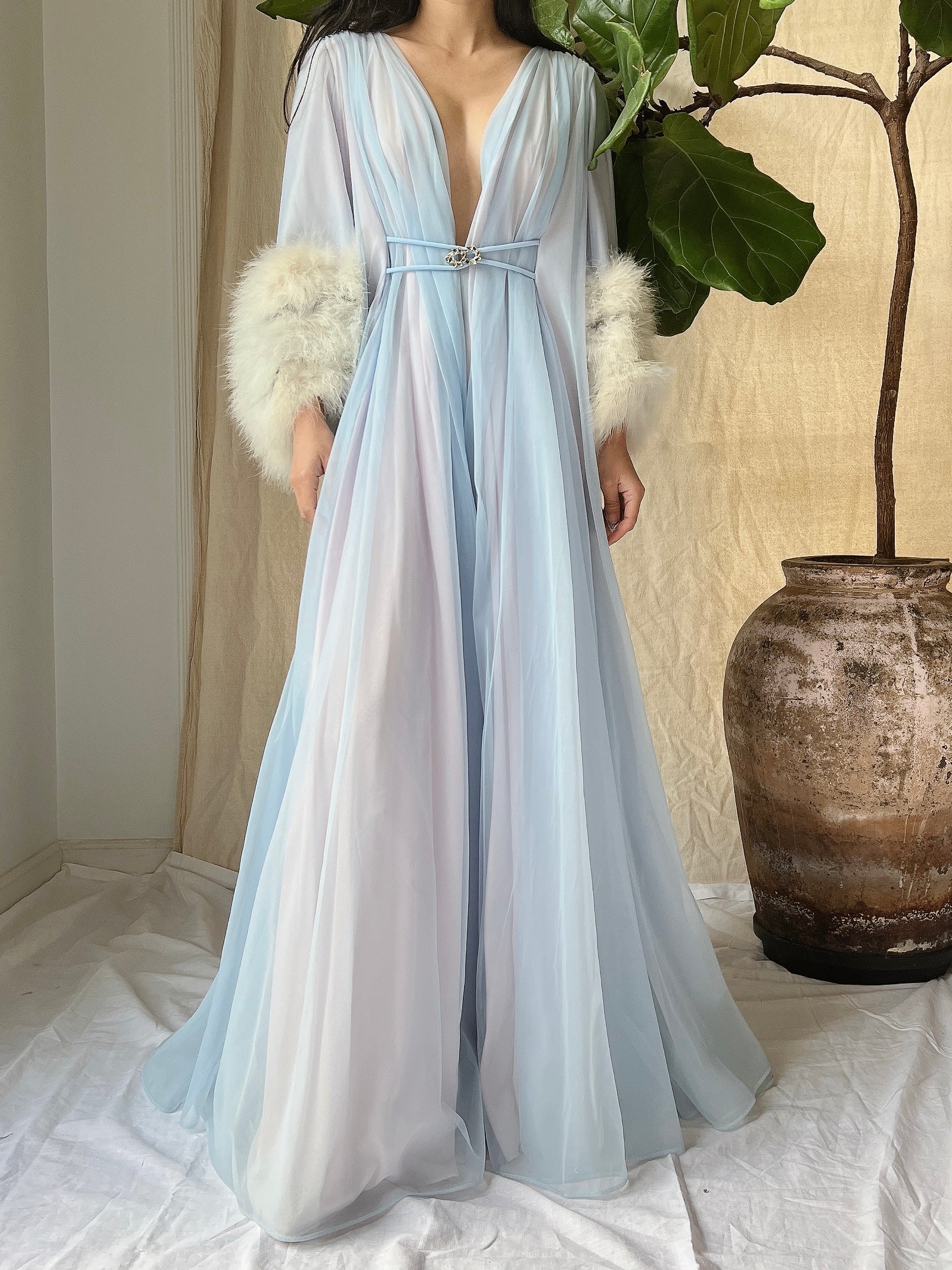 1950s Claire Sandra Lucie Ann Nylon Feather Robe - OSFM