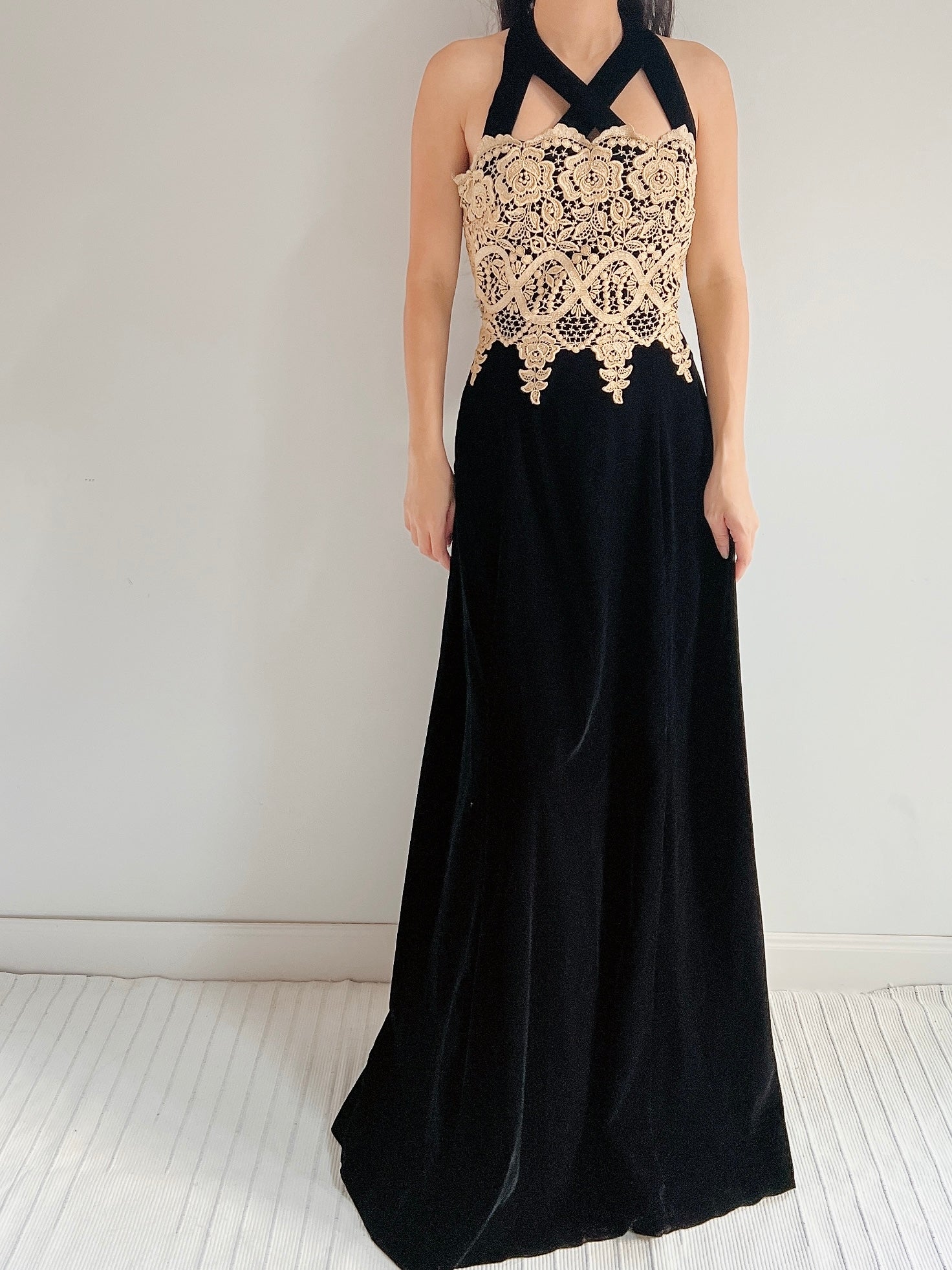 Vintage Velvet and Embroidered Gown - S