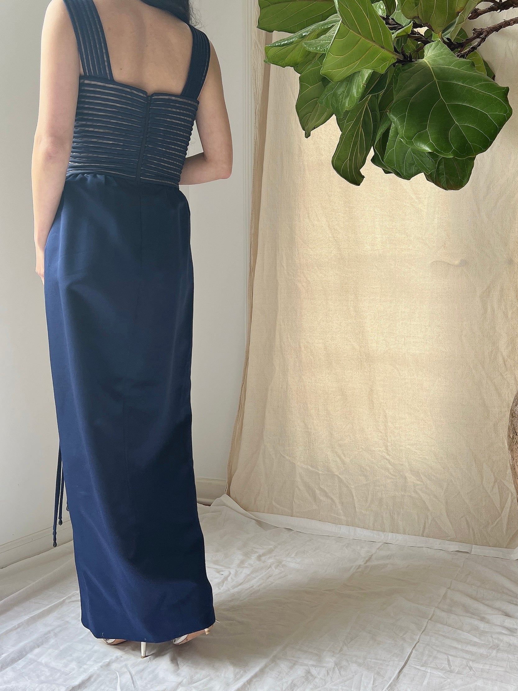 Vintage Victor Costa Ribbon Woven Bodice Dress - S/4/6