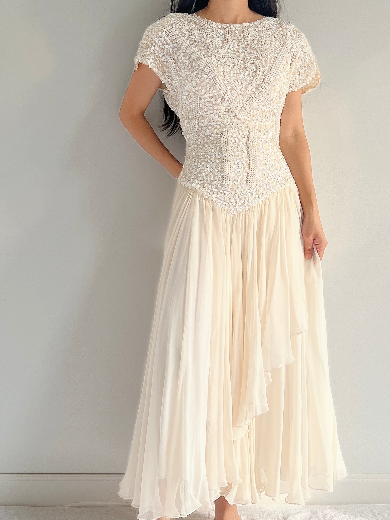 Vintage Beaded Silk Beaded Dress - M