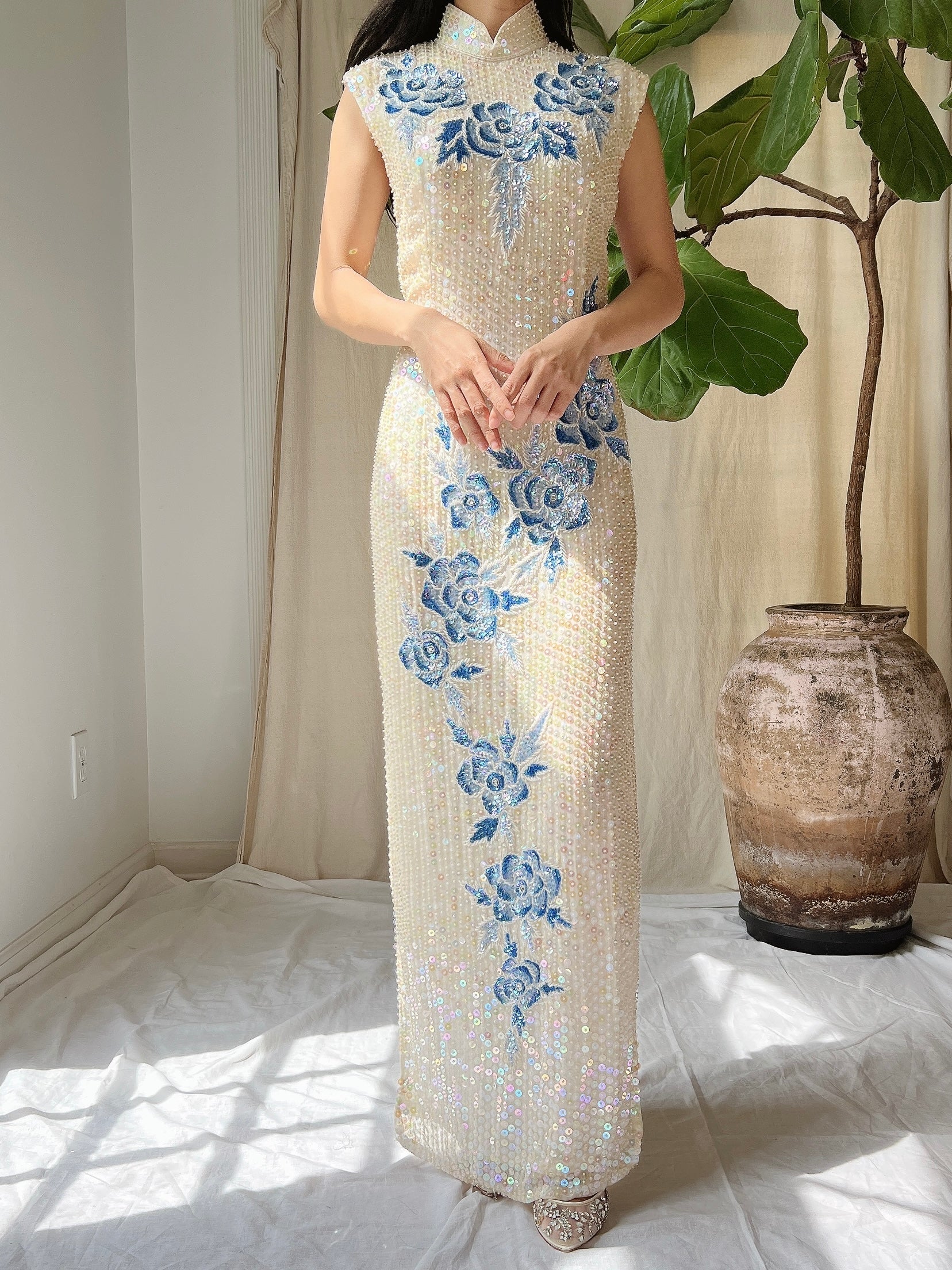 1960s Silk Sequins Qipao - M