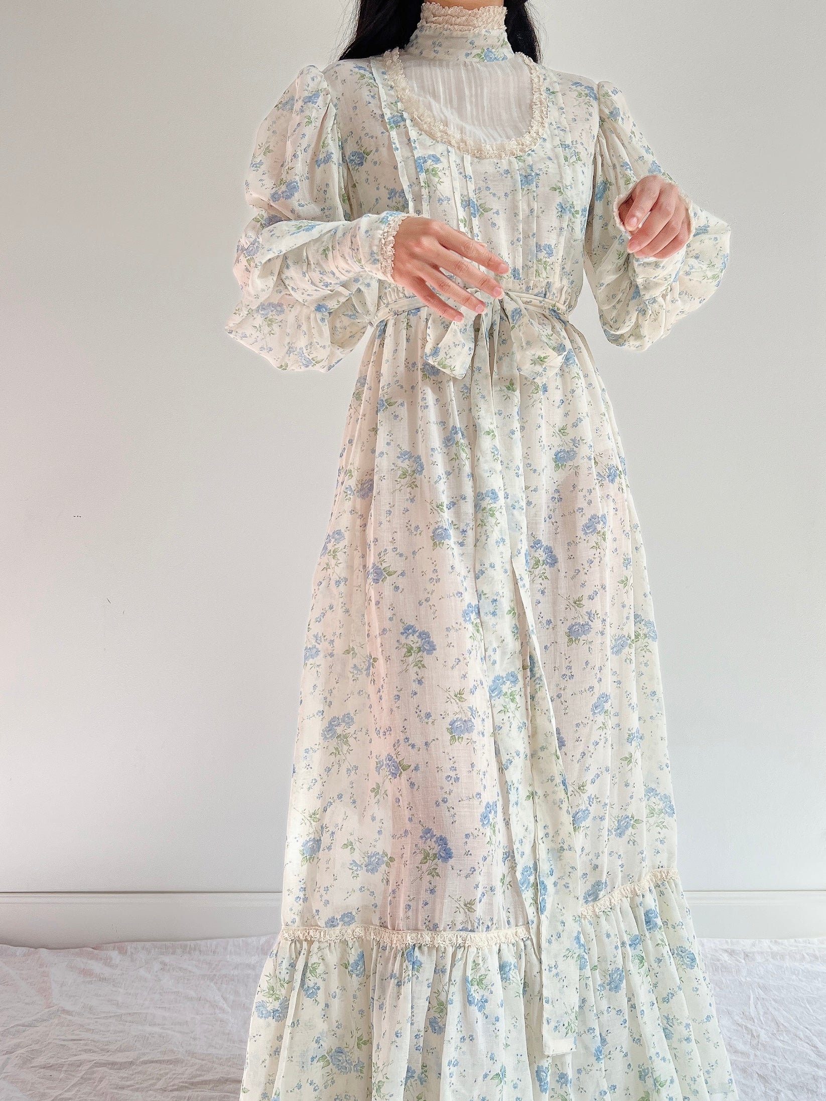 1970s Puff Sleeve Cotton Calico Dress - M