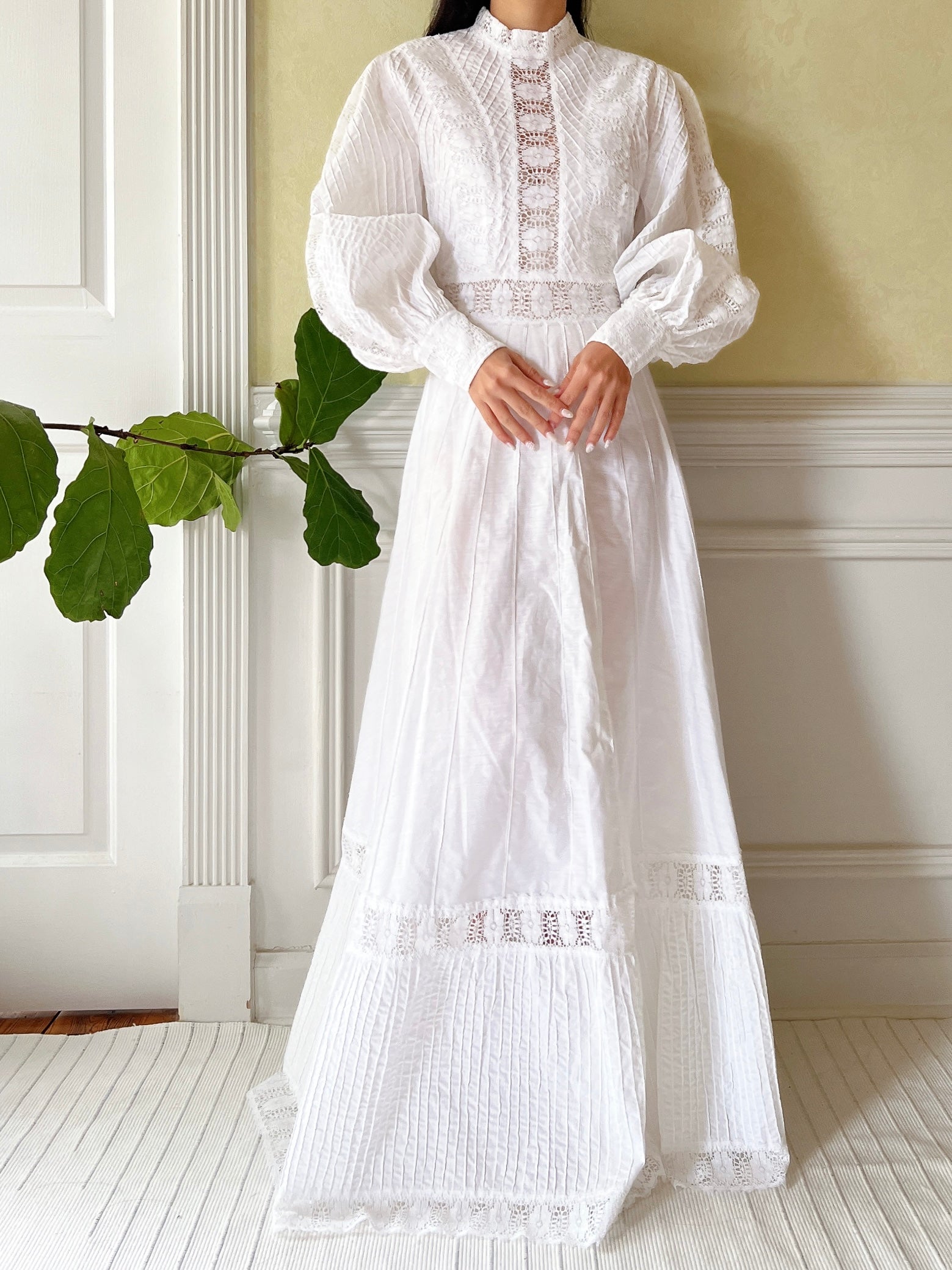 1970s Cotton Puff Sleeve Dress - S