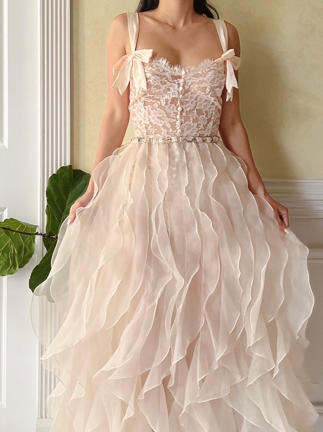 Vintage Nude Organza Ruffle Skirt - S-L