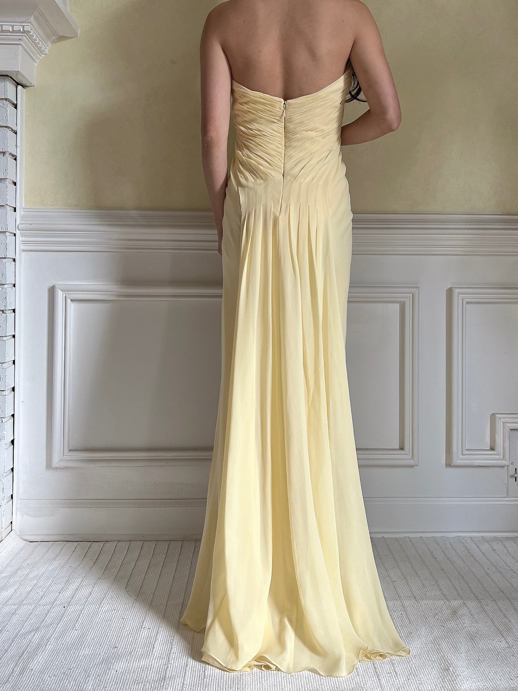 Vintage Yellow Silk Gown - S