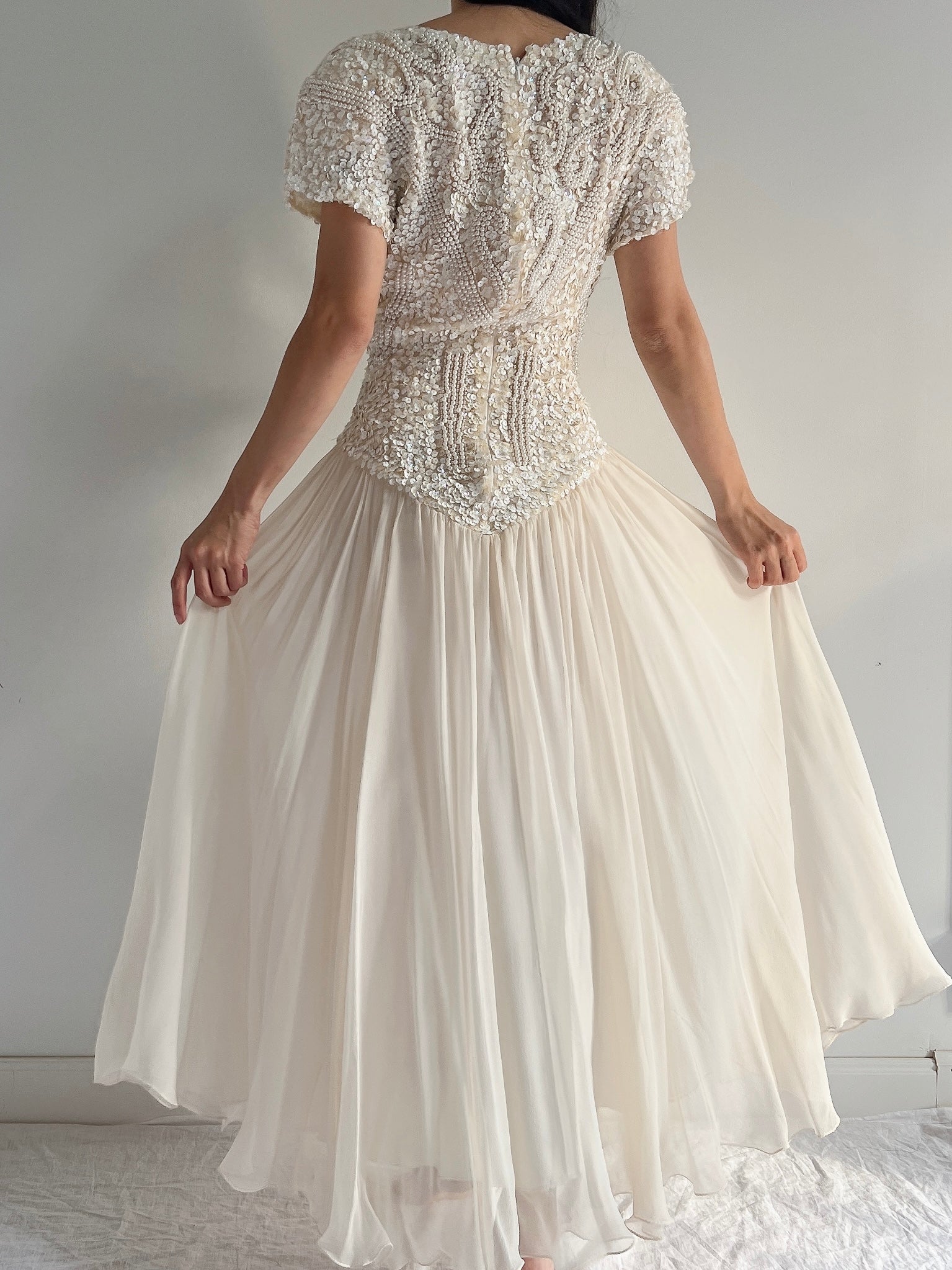 Vintage Beaded Silk Beaded Dress - M