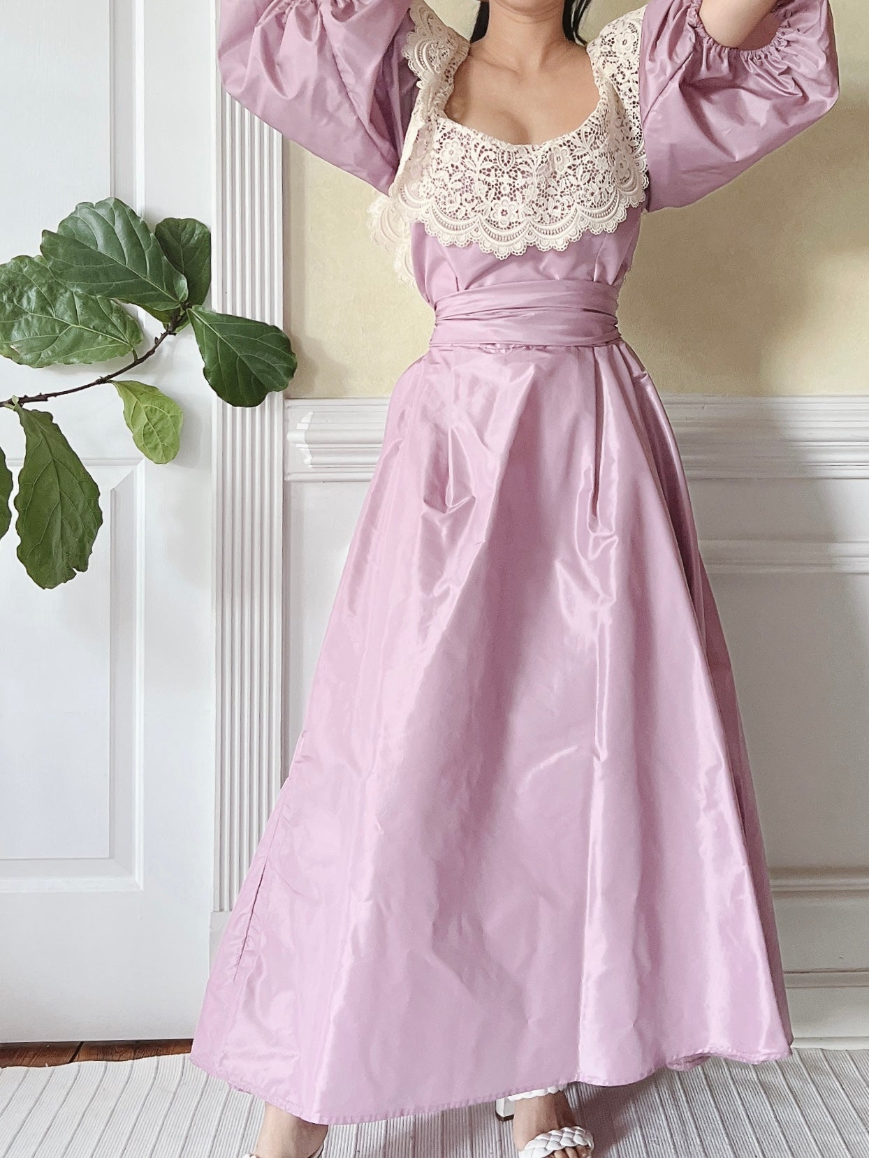 1980s Victor Costa Puff Sleeve Dress - M