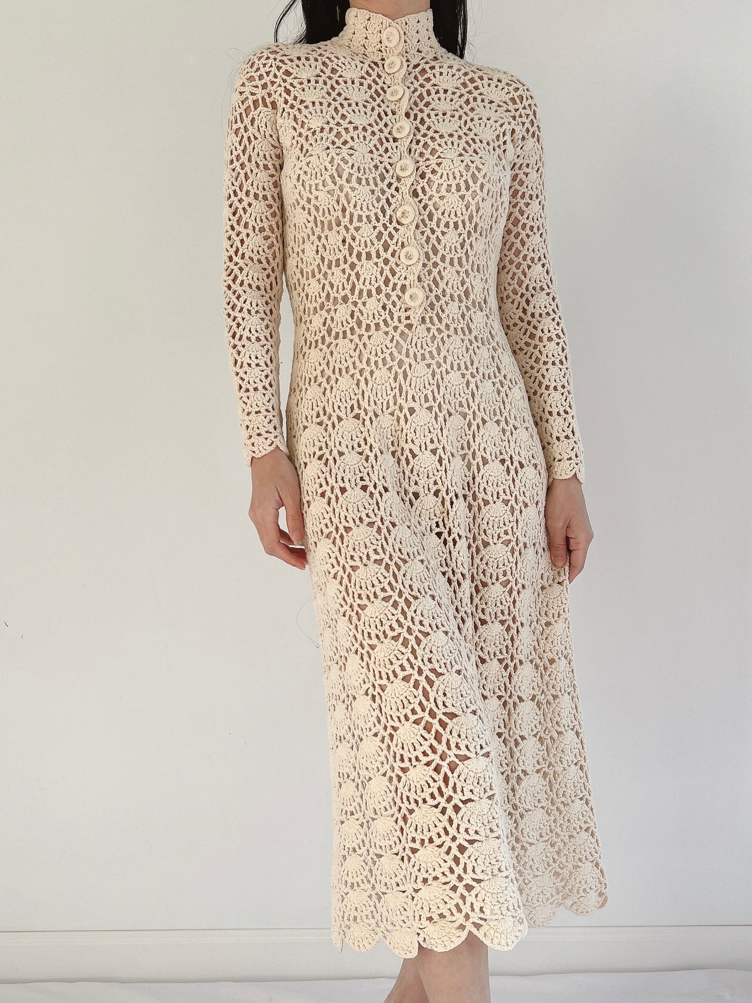 1970s Long Sleeves Crochet Dress - XS-M