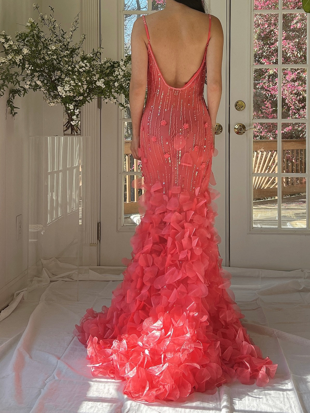 Vintage Coral Silk Petal Dress