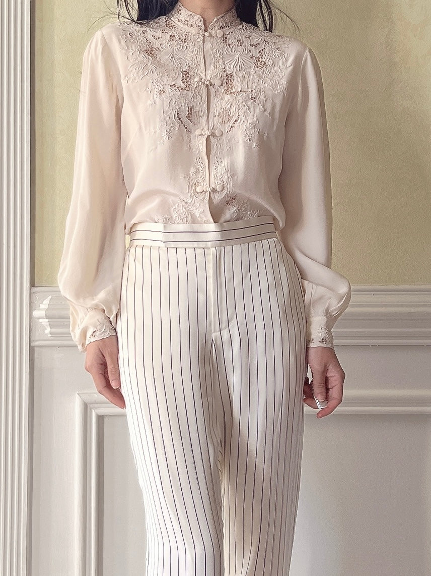 Vintage Silk Embroidered Cutout Top - S/M