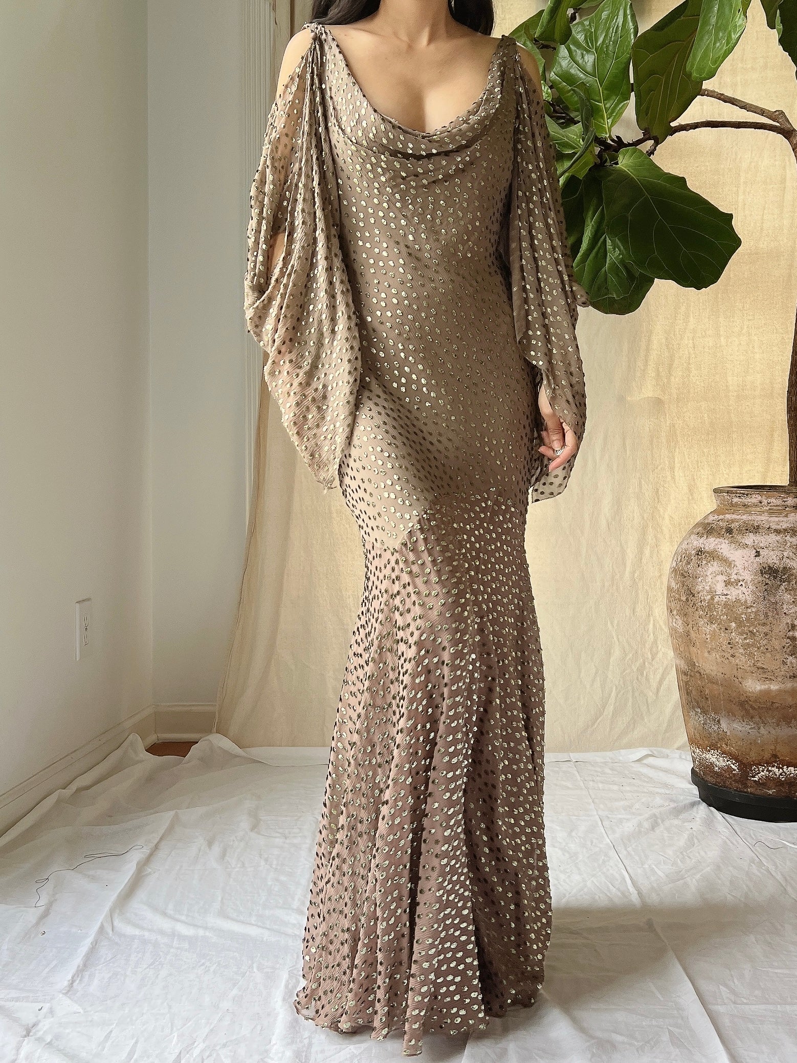 Vintage Cocoa Silk Bias Dress - S/M