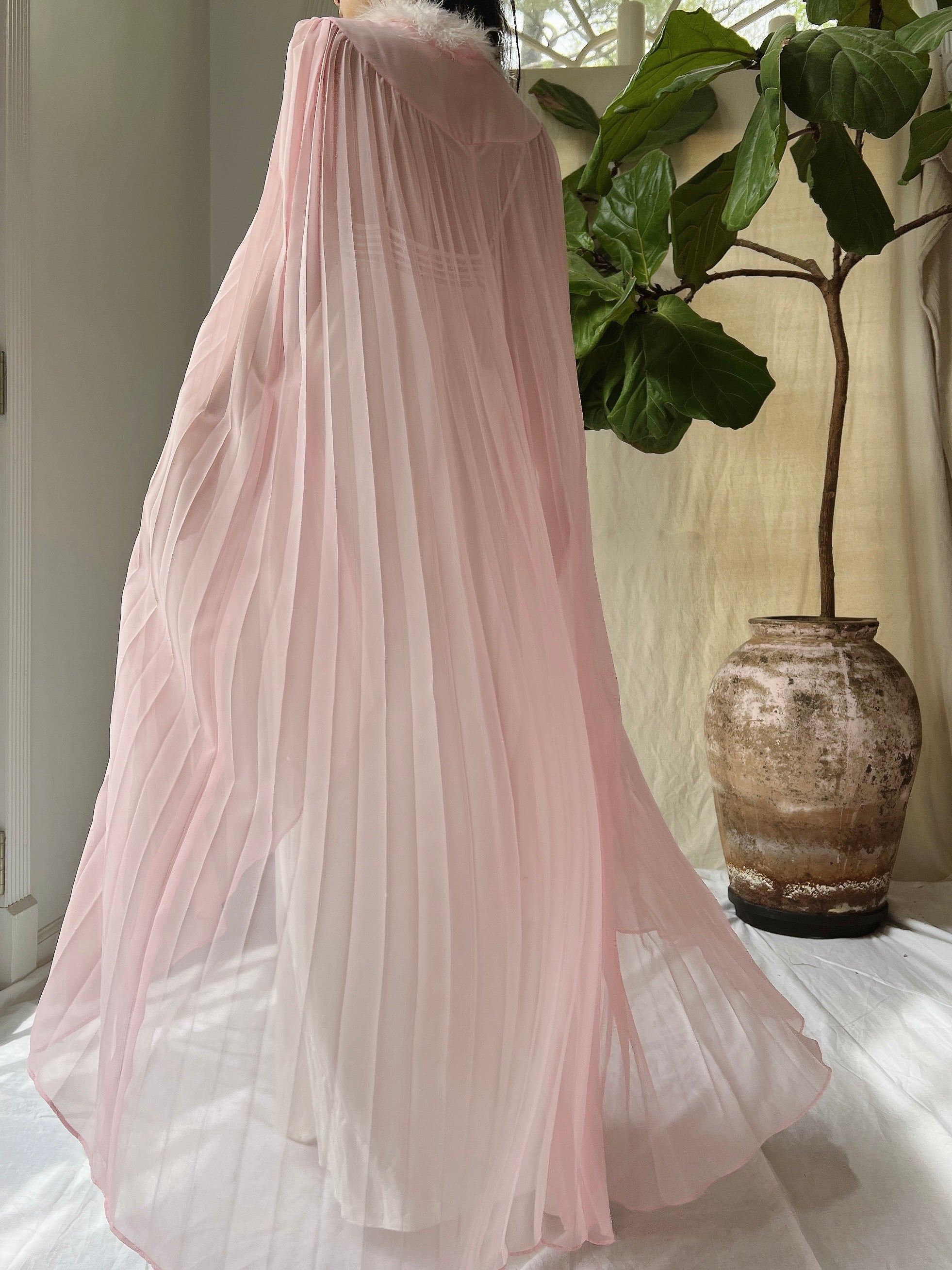 Vintage Pink Chiffon Cape - OSFM