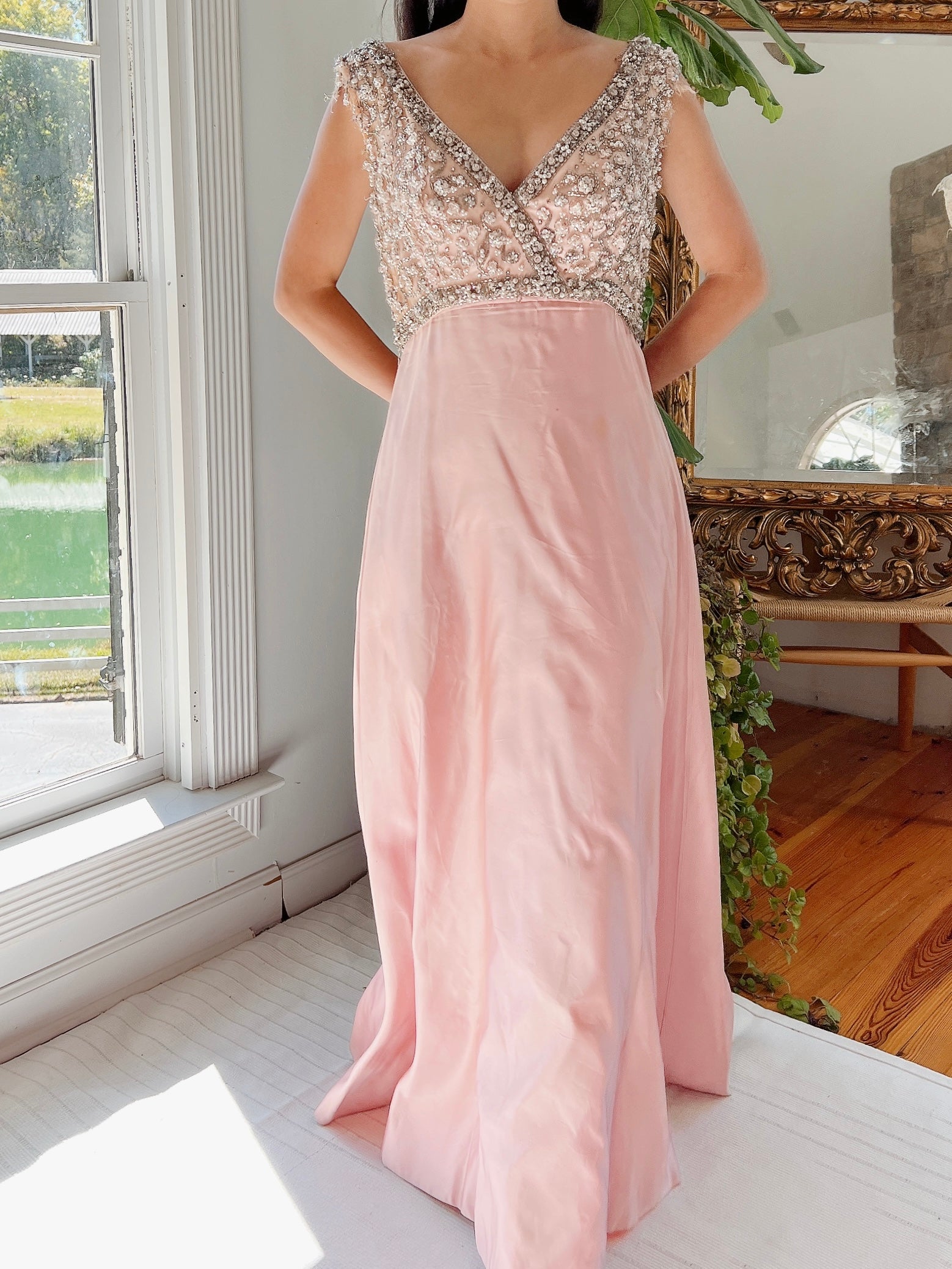 1960s Pink Silk Beaded Gown - S/M