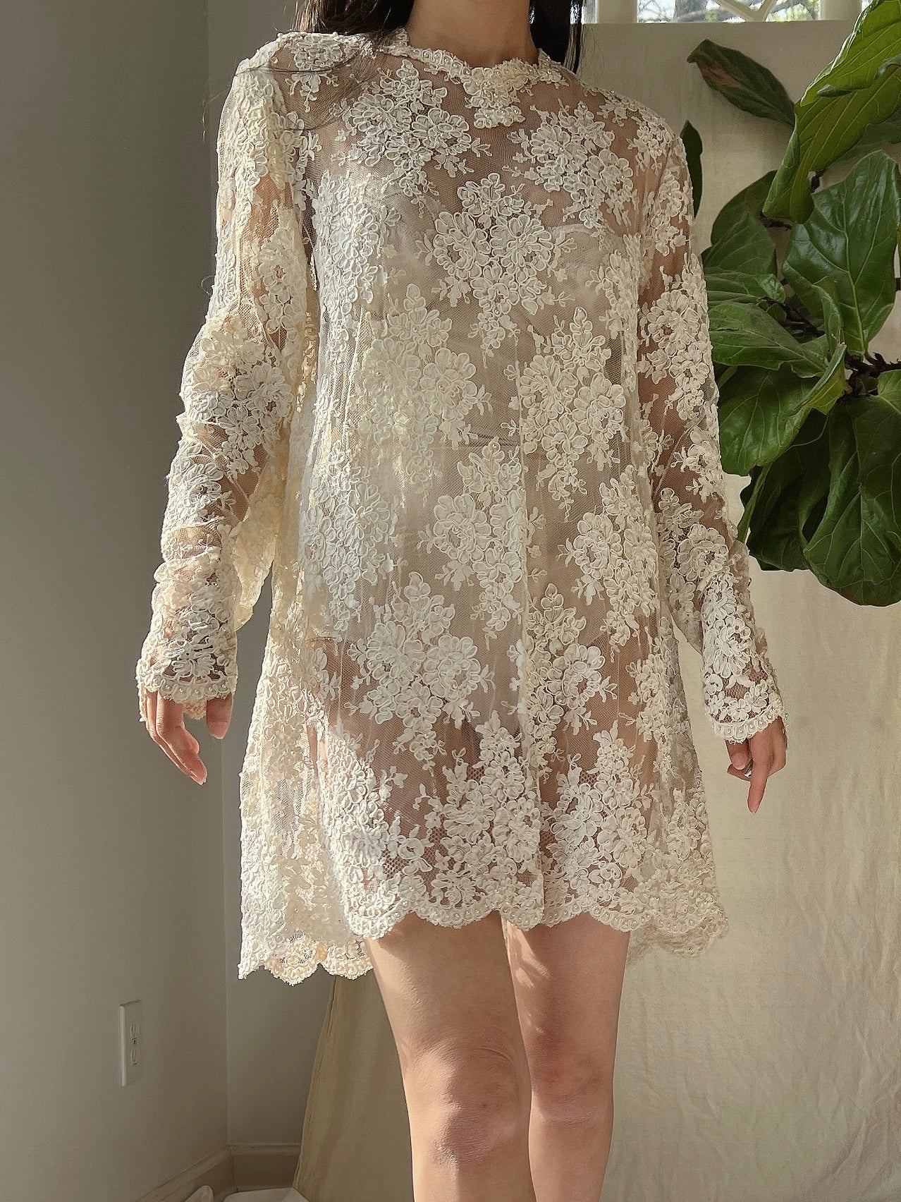 Vintage Lace Alencon Mini Dress - M