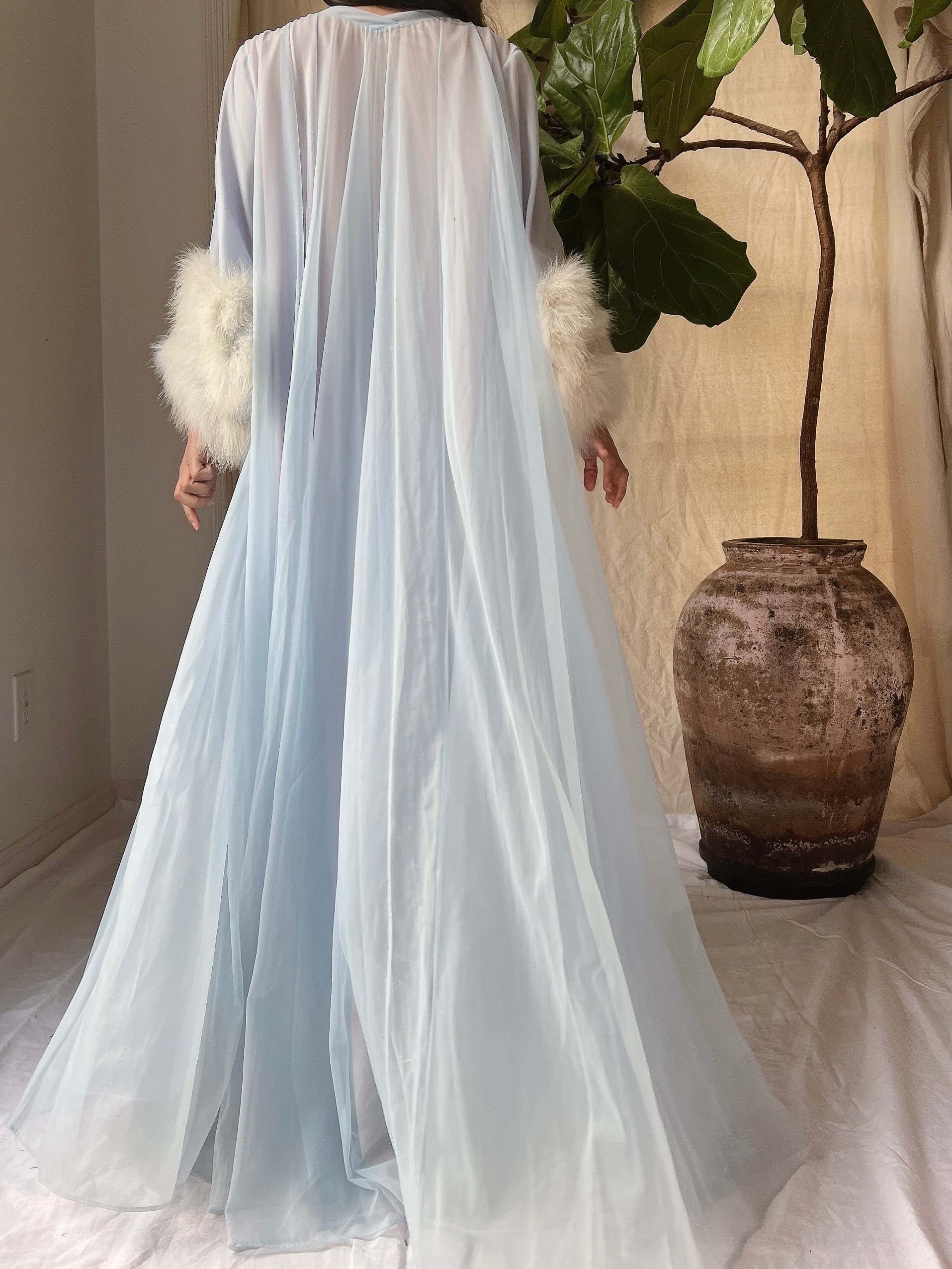 1950s Claire Sandra Lucie Ann Nylon Feather Robe - OSFM