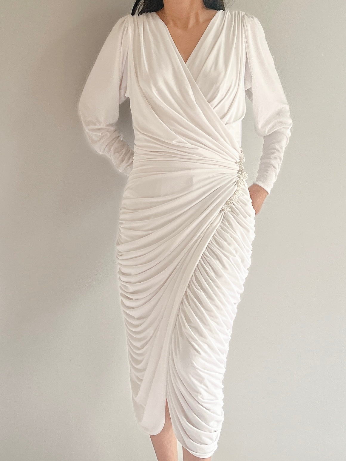 Vintage Ruche Jersey Dress - S