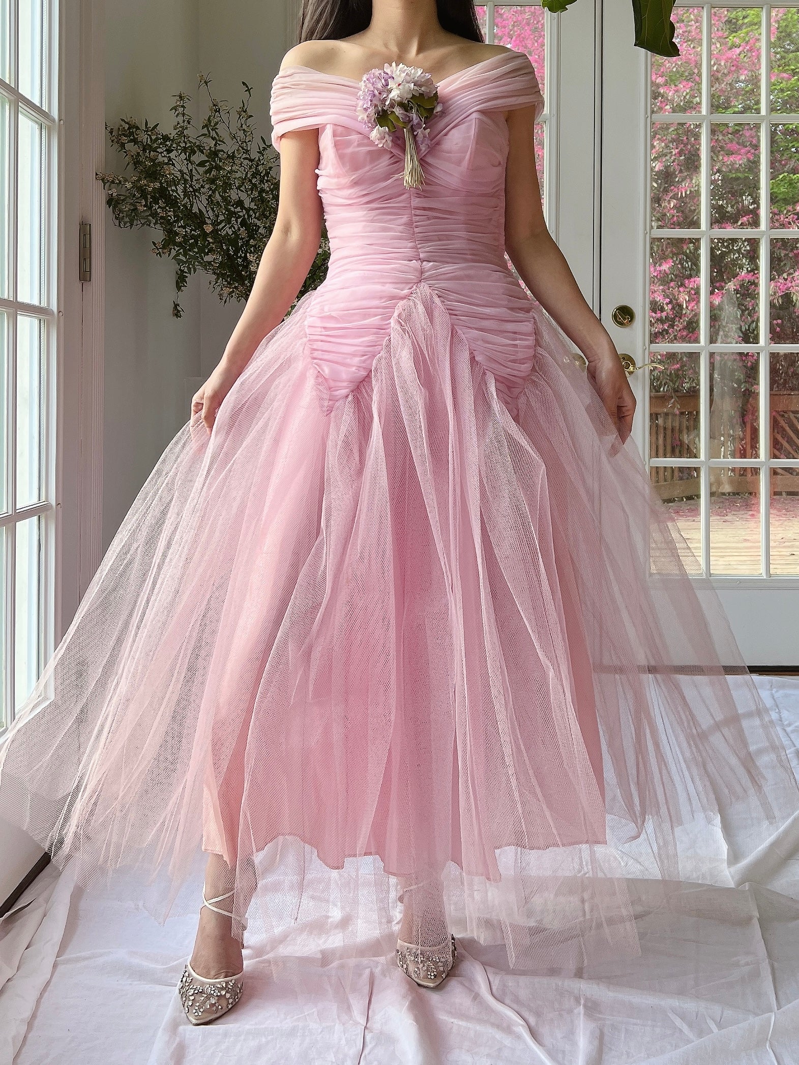 1950s Lilac Ruche Dress - XS