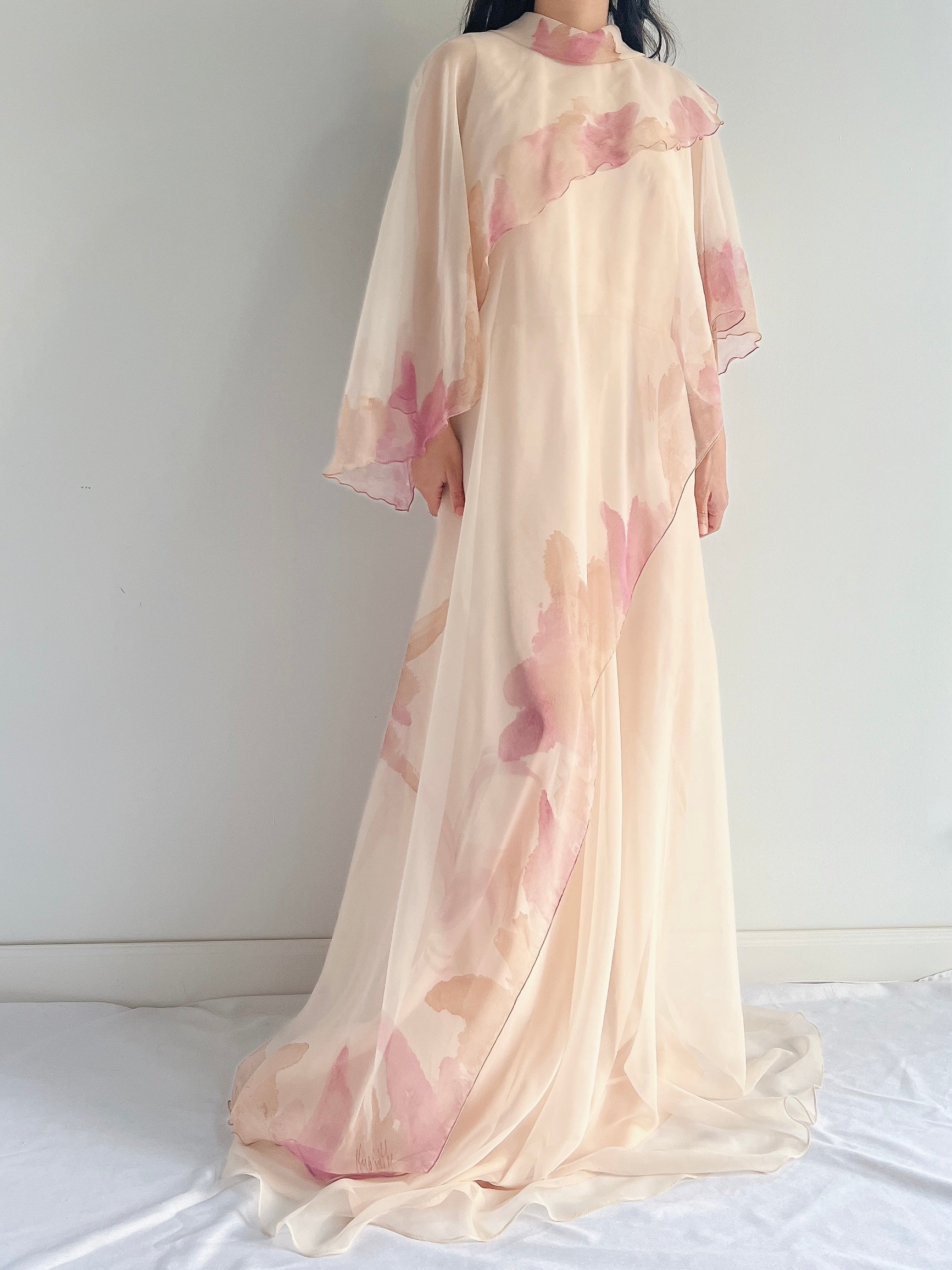 Vintage Chiffon Watercolor Gown - M